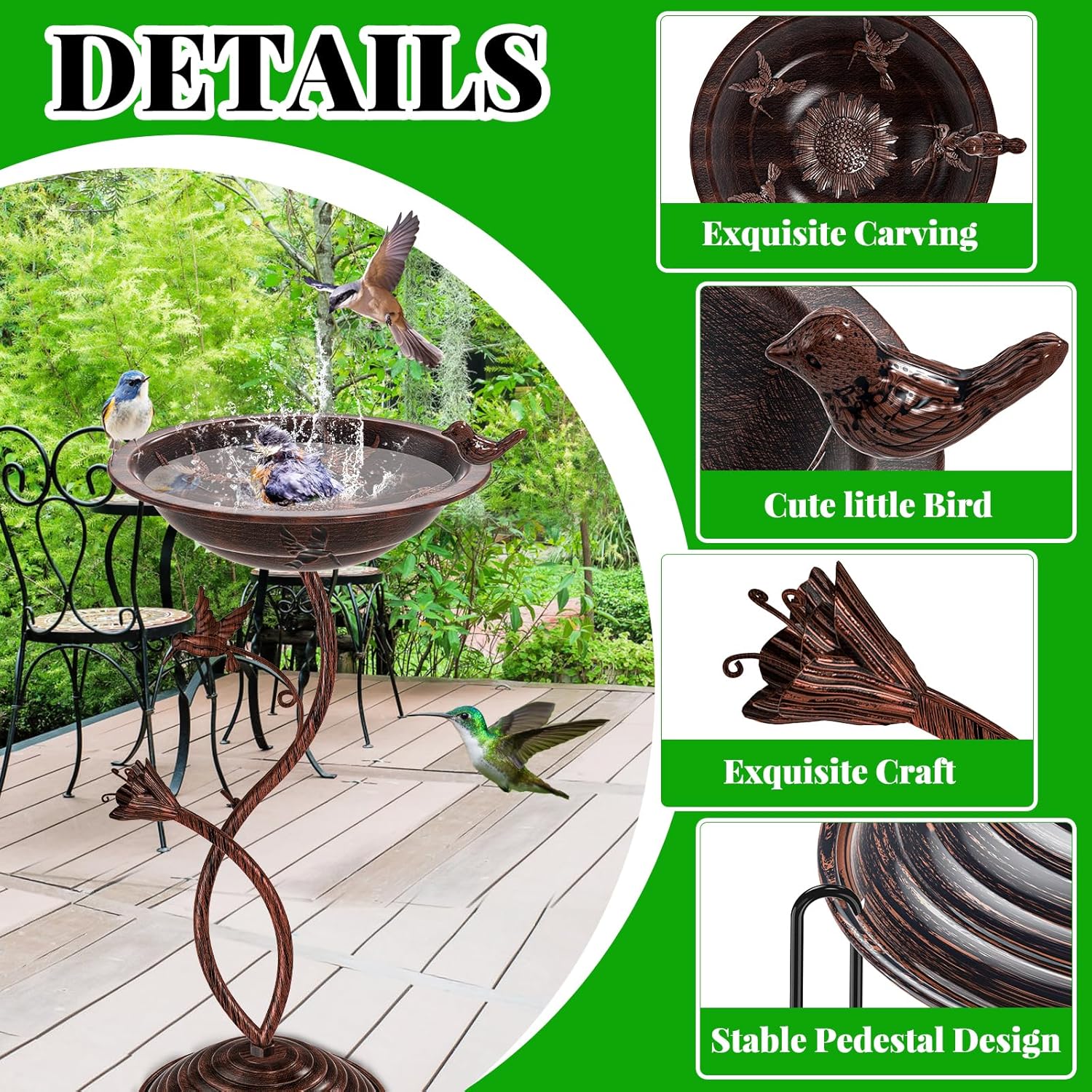 Bird Bath Garden for Outside, Vintage Metal Birdbaths Bowl with Roman 