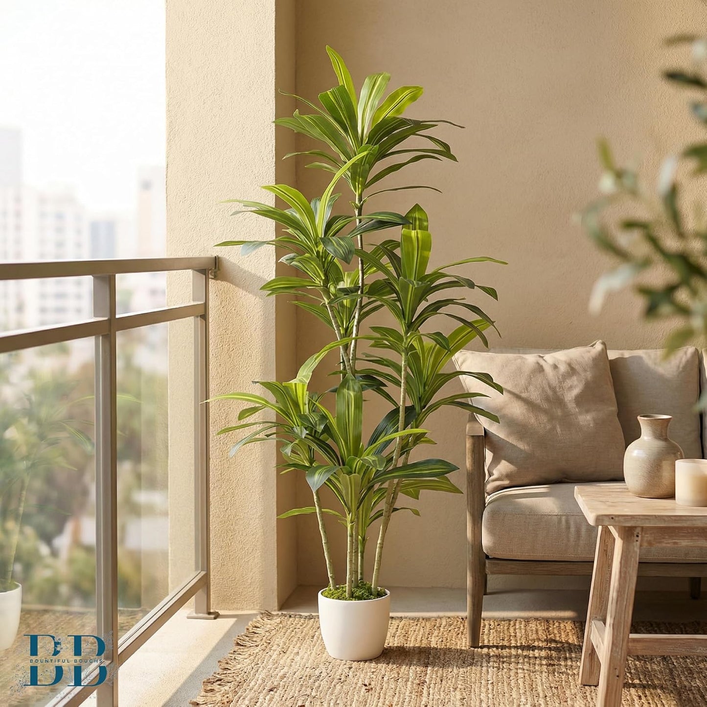 5’6” (170 cm) Dracaena Artificial Tree with Small Black Pot & Moss – Lifelike Natural Look, Maintenance-Free, Indoor & Outdoor Plant for Home, Office, Balcony & Patio