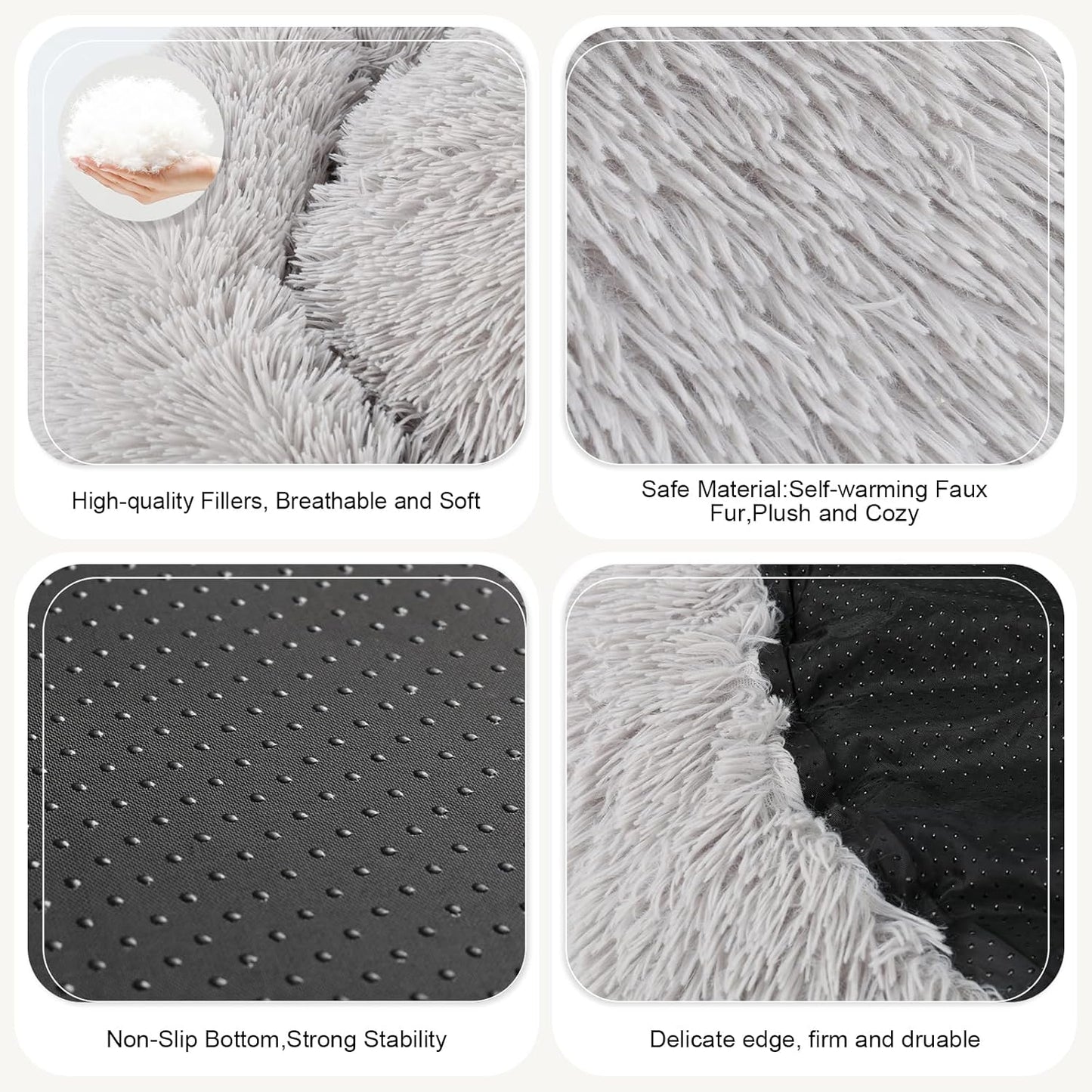 Dog Bed, Cat Calming Bed, Faux Fur Pillow Pet Donut Cuddler Round Plus
