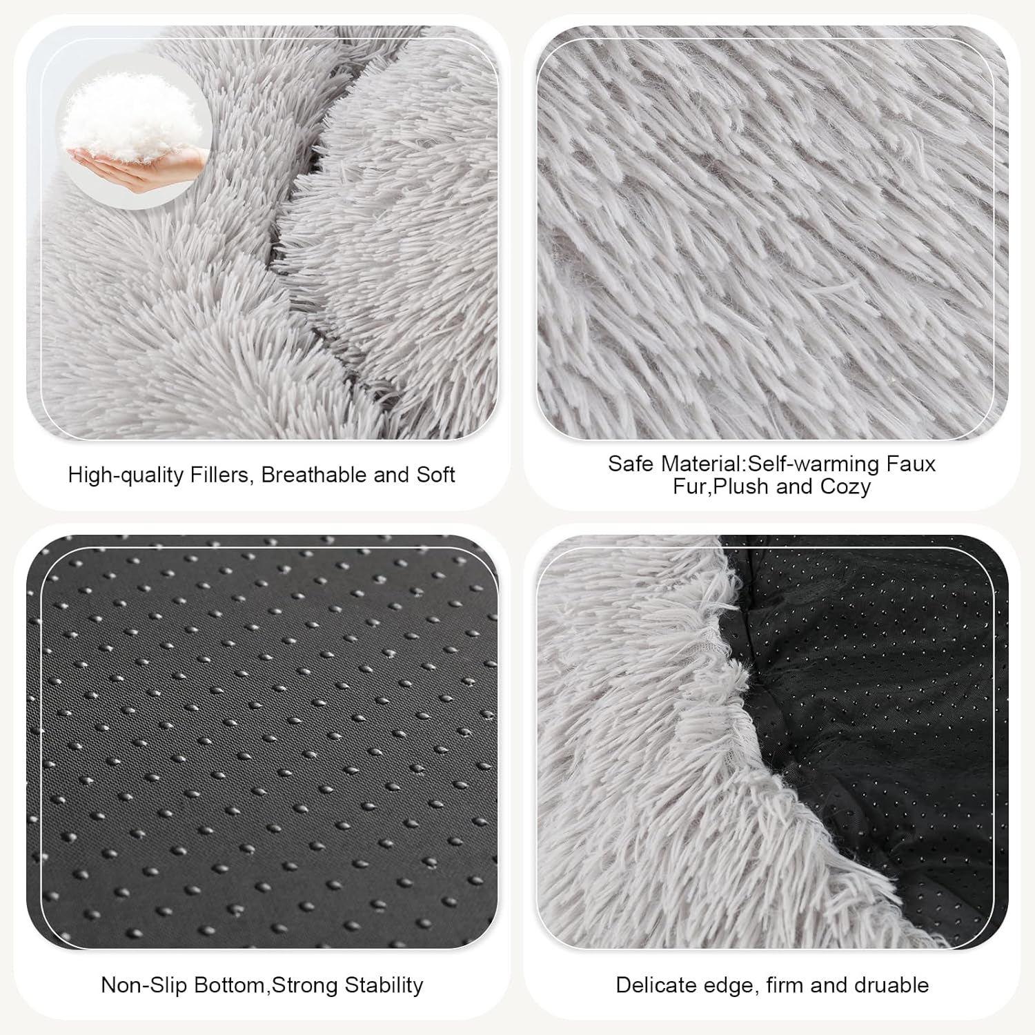 Dog Bed, Cat Calming Bed, Faux Fur Pillow Pet Donut Cuddler Round Plus