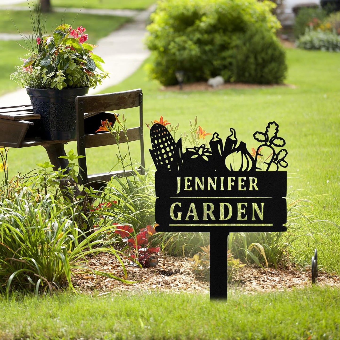 Custom Metal Vegetable Garden Signs with Stake, Personalized Garden Signs for Outside, Customized Name Sign Outoor Yard Lawn Gardening Gifts for Grandmas Moms Gardeners