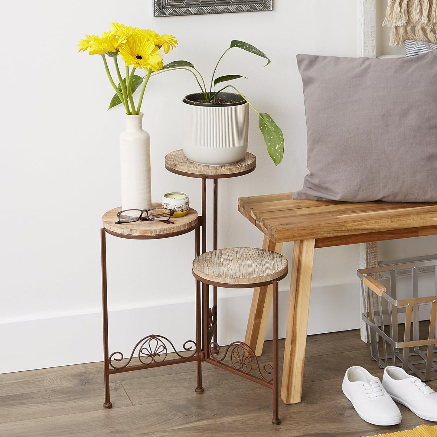 Gifts and Decor Rustic Finish Triple Planter Table Set