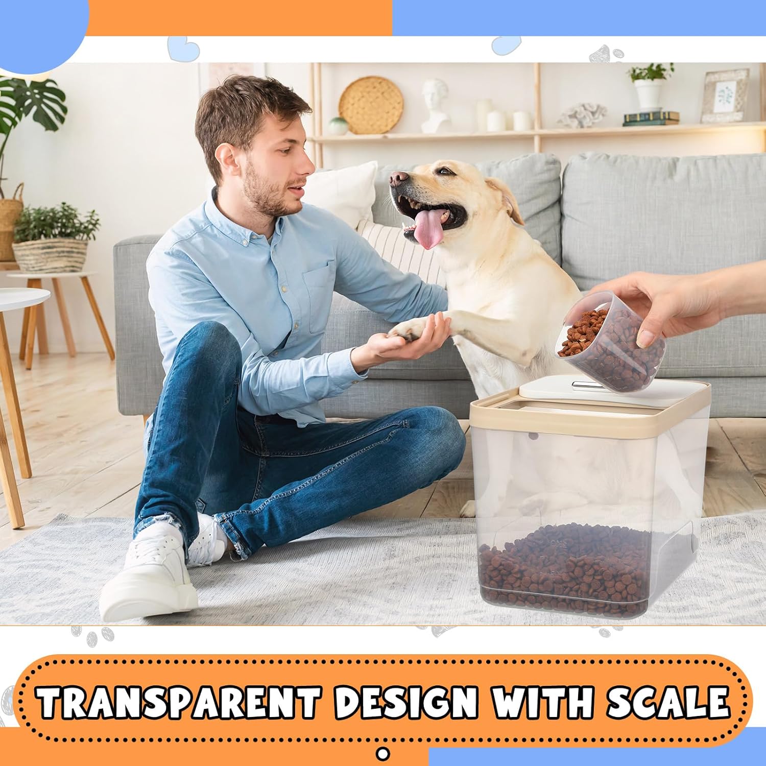 2 Pack 30 Lbs Airtight Dog Food Storage Container with 2 Scoops, Clear