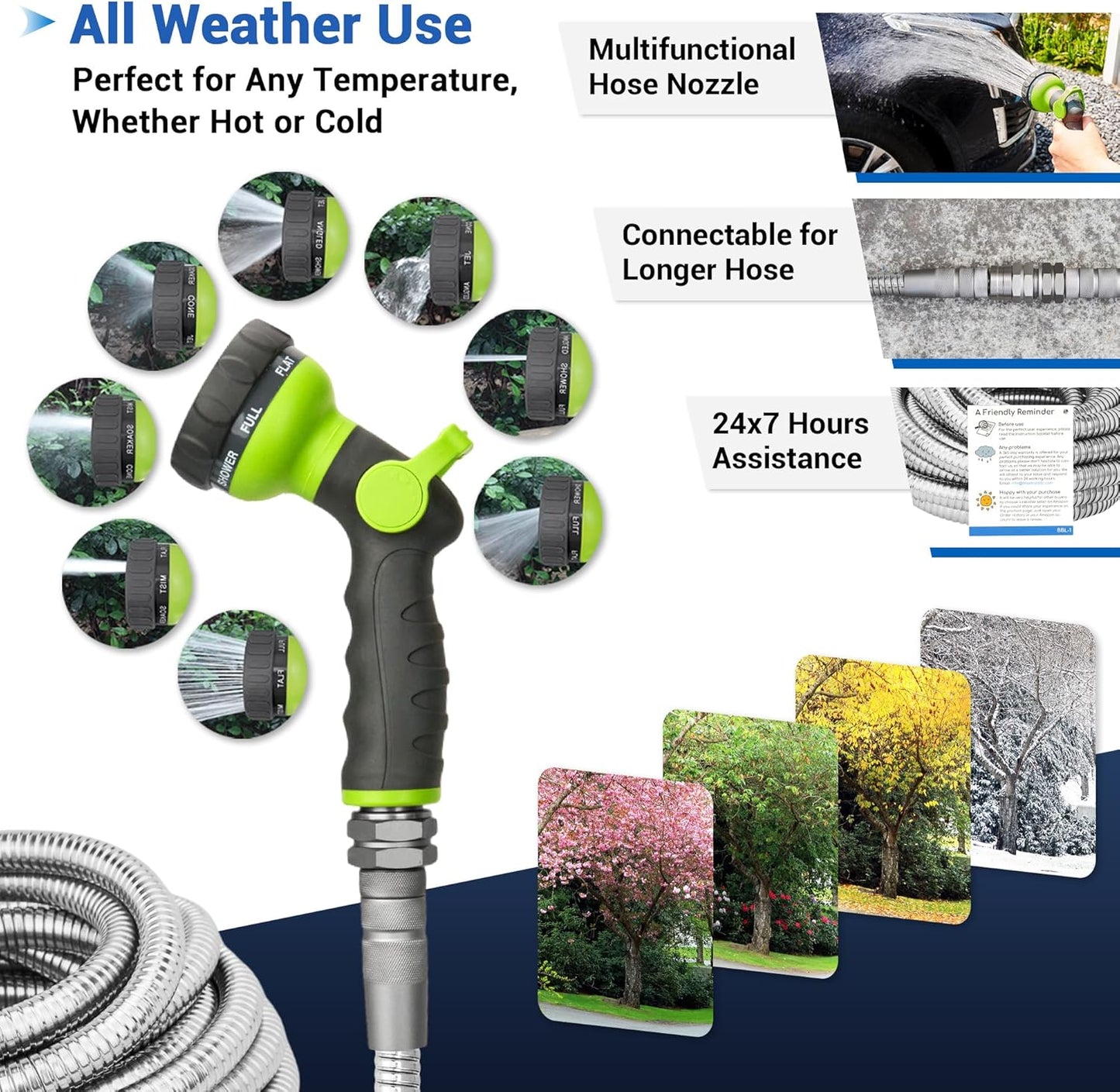 100 FT Stainless Steel Garden Hose – Long Reach 304 Steel Metal Water 