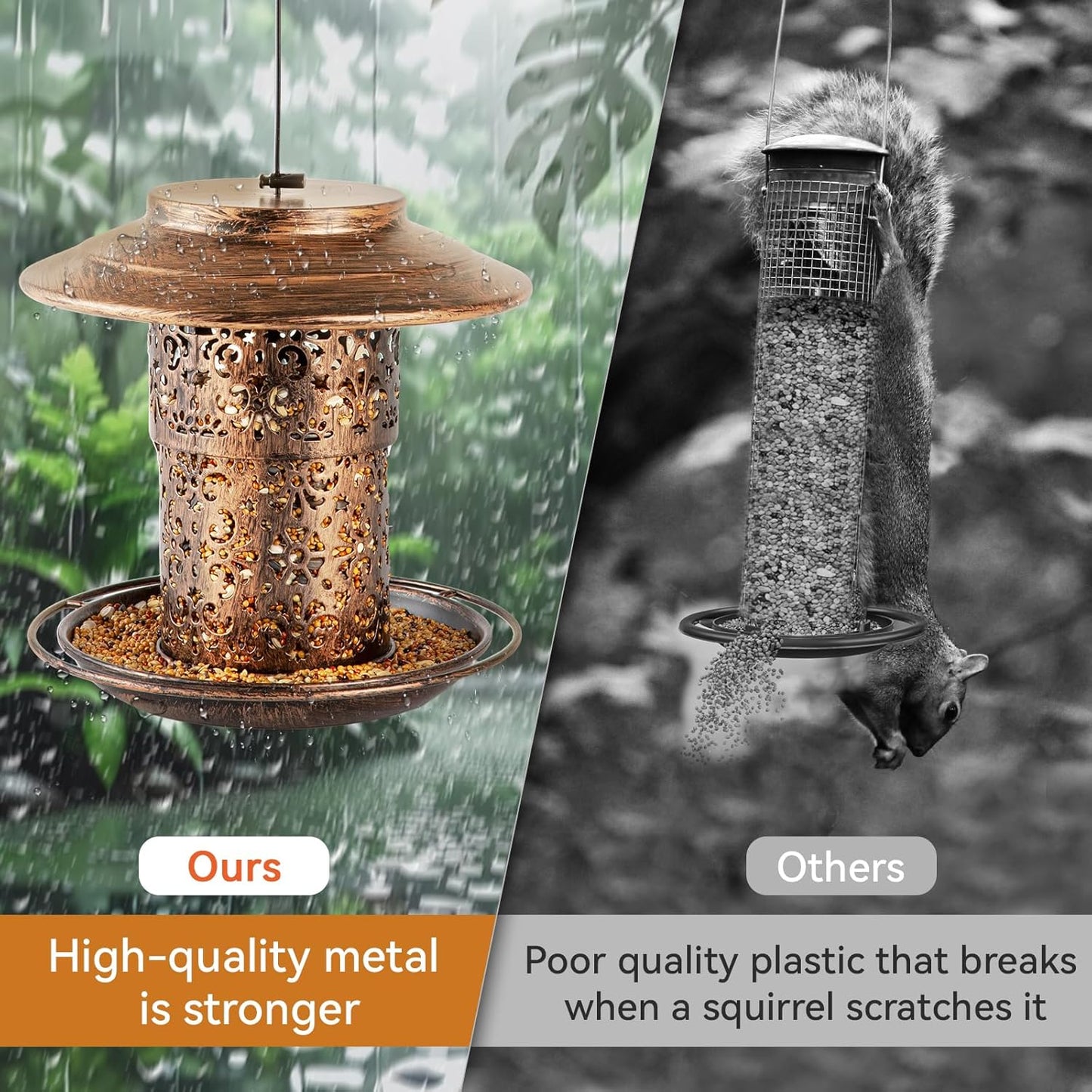Metal Bird Feeder for Outdoors Hanging, Ciarain Durable Wild Bird Feeders for Outside Gardens & Backyards, Cardinal Bird Lovers, 2 LBs Capacity, Easy Clean & Fill