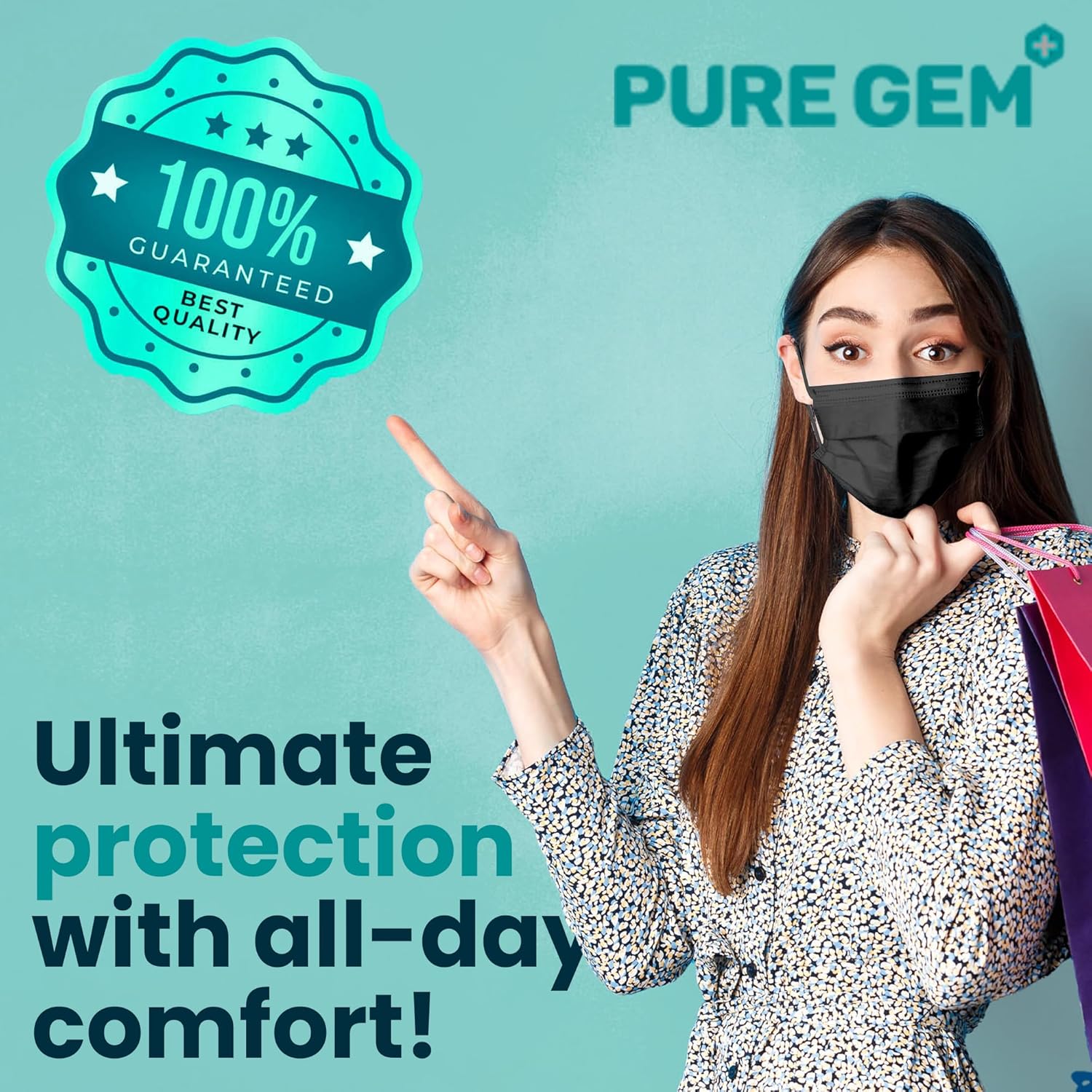 [Pack Of 150] Black Disposable Face Mask, 3-Ply Adult Masks, Facial Co
