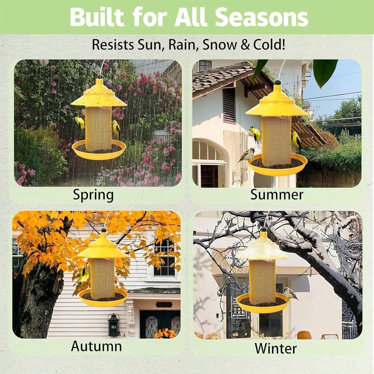 Bird Feeders Outdoors, Metal Mesh Tube & Tray Wild Bird Feeder, Medium Use for Yard Patio Balcony Porch Tree Fence Window Viewing, Durable Metal Material, Garden Long Tail Feature, Wildlife Feeding
