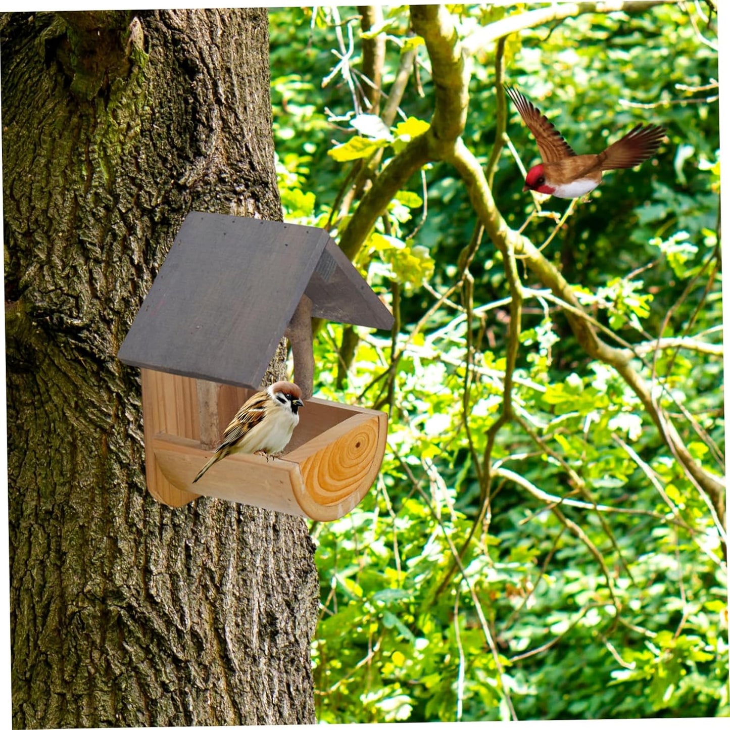 Hanging Bird Feeder, Wooden Bird Feeder with Wide Perch Tray for Outdoors, Creative Garden Decor and Supplies for Small Wild Birds