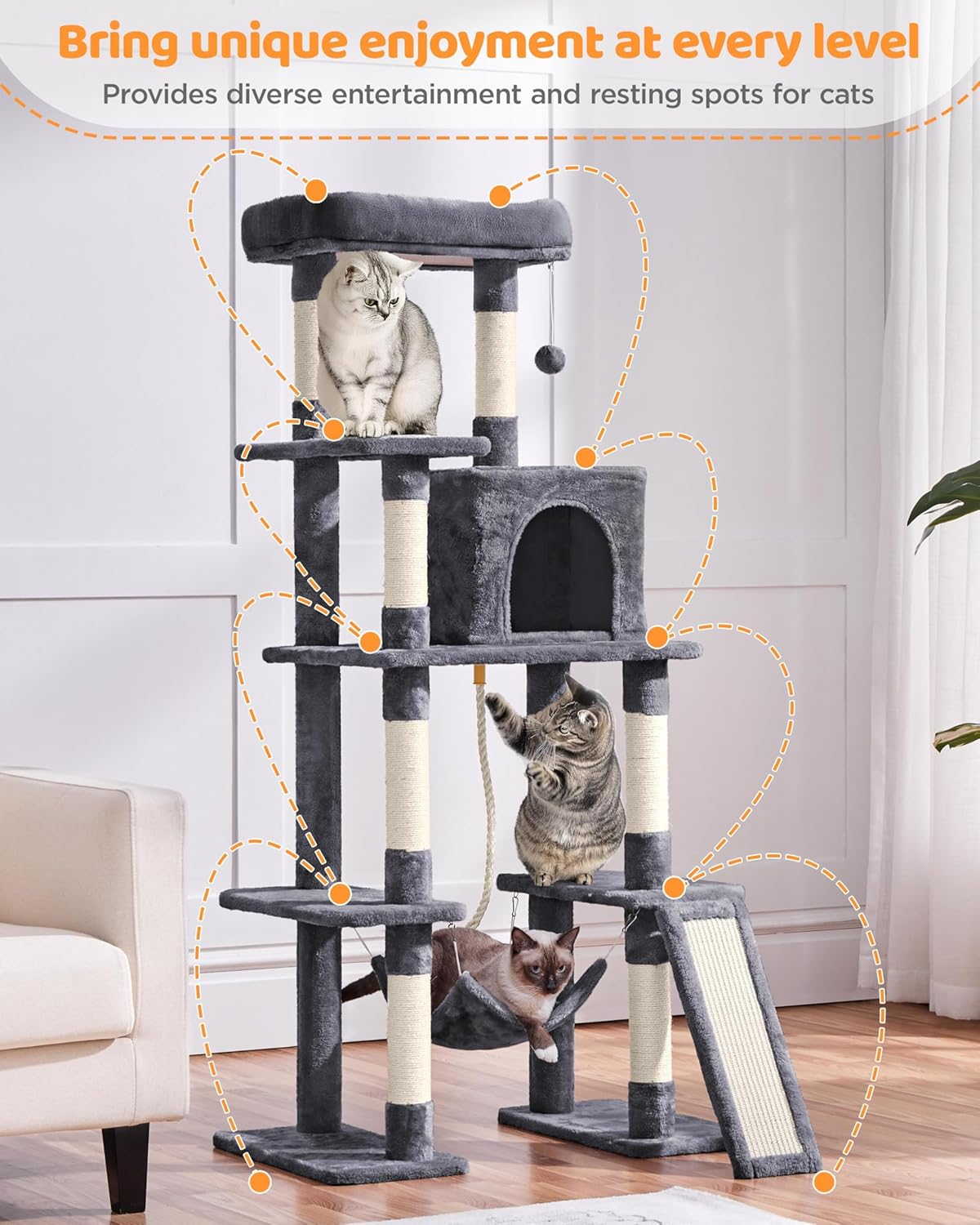Yaheetech Large Multi-Level Cat Tree, 63 Inches Tall with Sisal-Covere