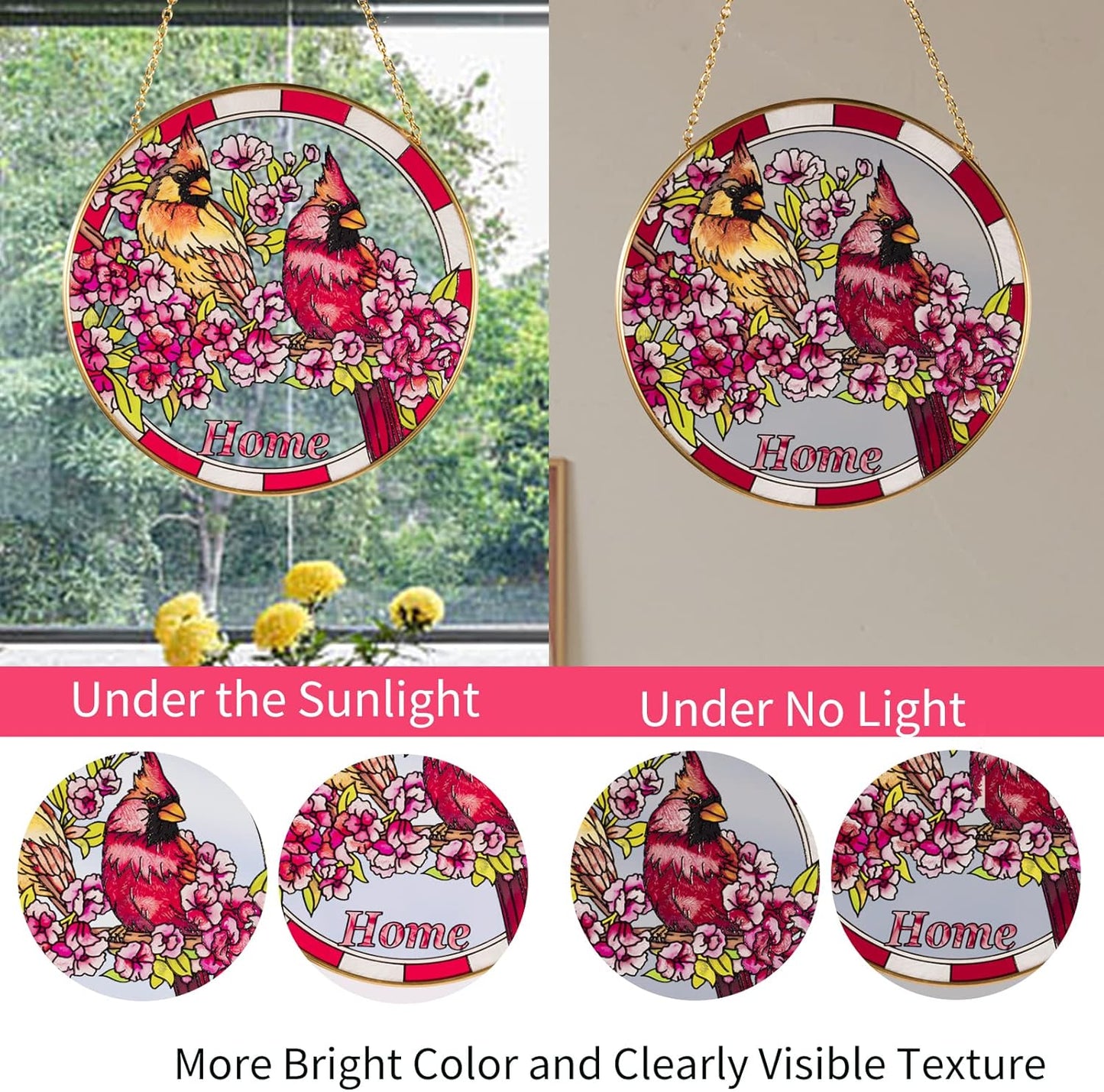 Cardinal Suncatcher Stained Glass Window Hangings for Women Mom Red Birds Sun Catchers Colorful Ornament Bird Lovers Gift Gifts for Women Mom Wife 6.5×6.5”