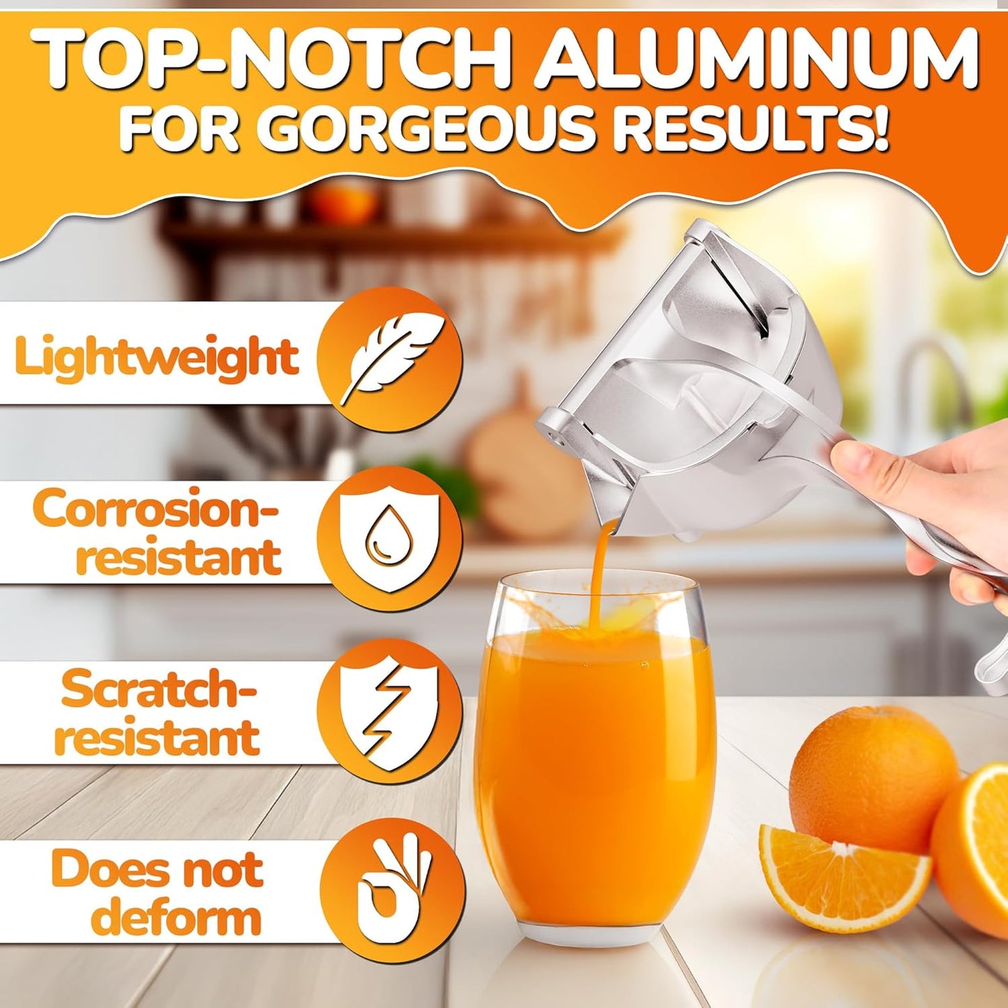 Fruit Juice Squeezer Handheld Aluminum Alloy - Manual Juicer Hand Press, Non-Slip Ergonomic Handle, Easy to Use & Clean, 0.6 L Capacity - Great Bar Juicer for Citrus, Pomegranate, and Other Fruits