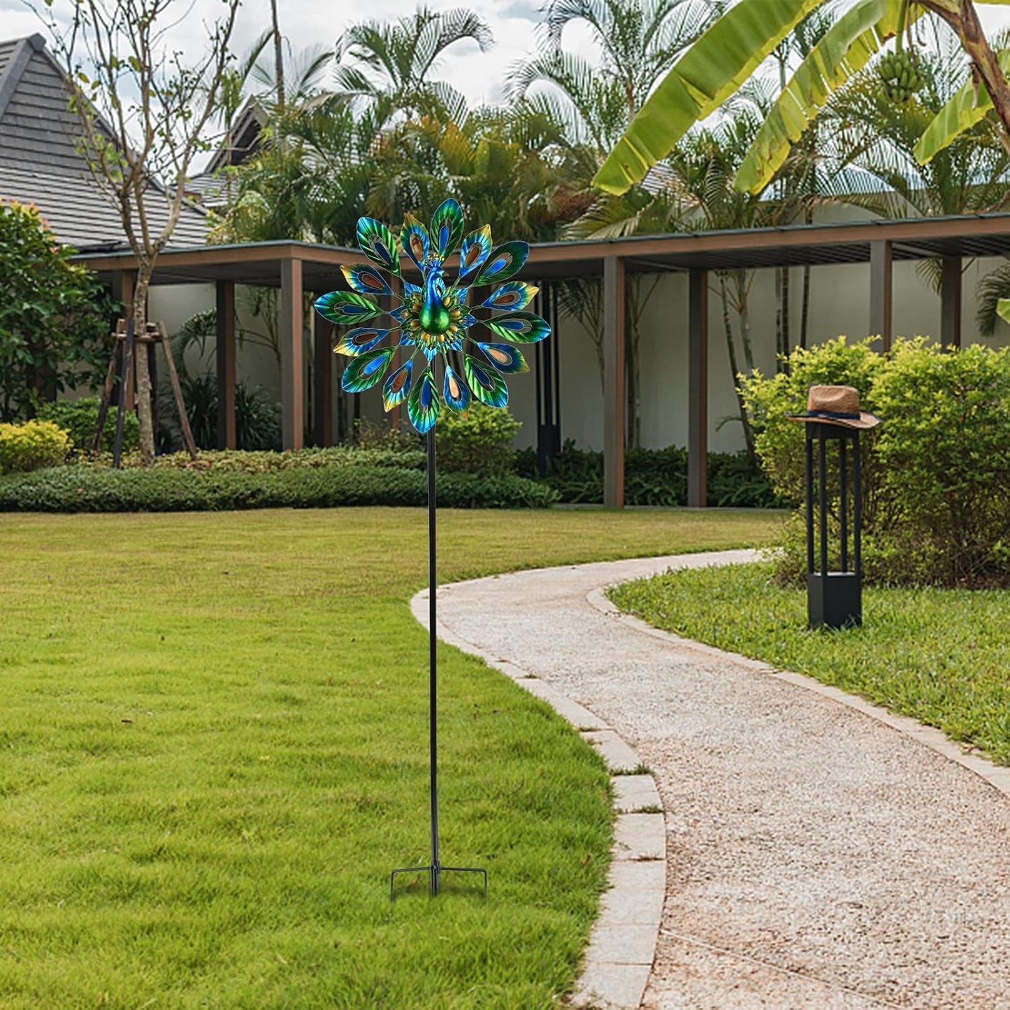 MUMTOP Wind Spinner 51 Inch Peacock Wind Spinner Outdoor Metal with Double Wind Sculpture for Patio, Lawn & Garden Decor