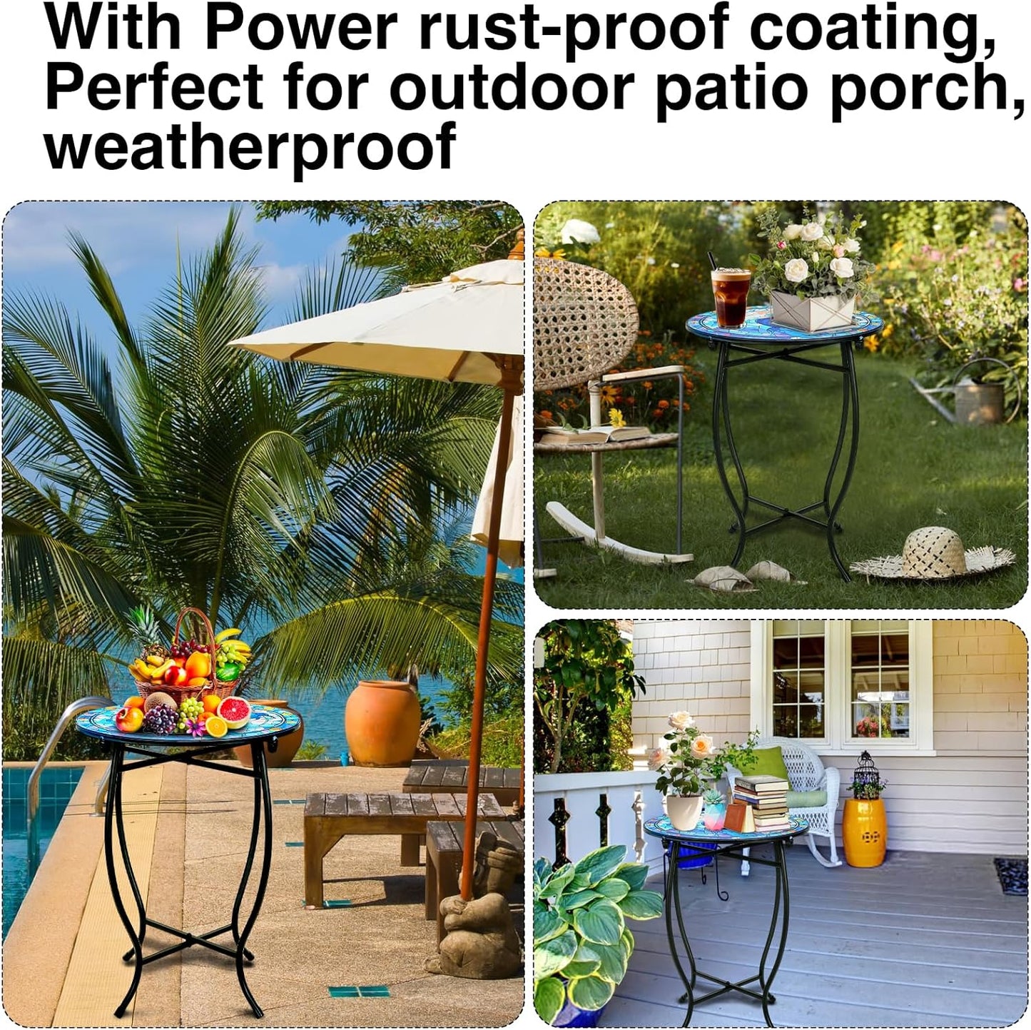 Indoor Outdoor Metal Round Side Table, 14 Inch Round Patio Coffee Bistro Table, Weather Resistant Black Metal Side Table for Patio Balcony Yard Porch Garden, Plant Stand for Indoor Outdoor Use