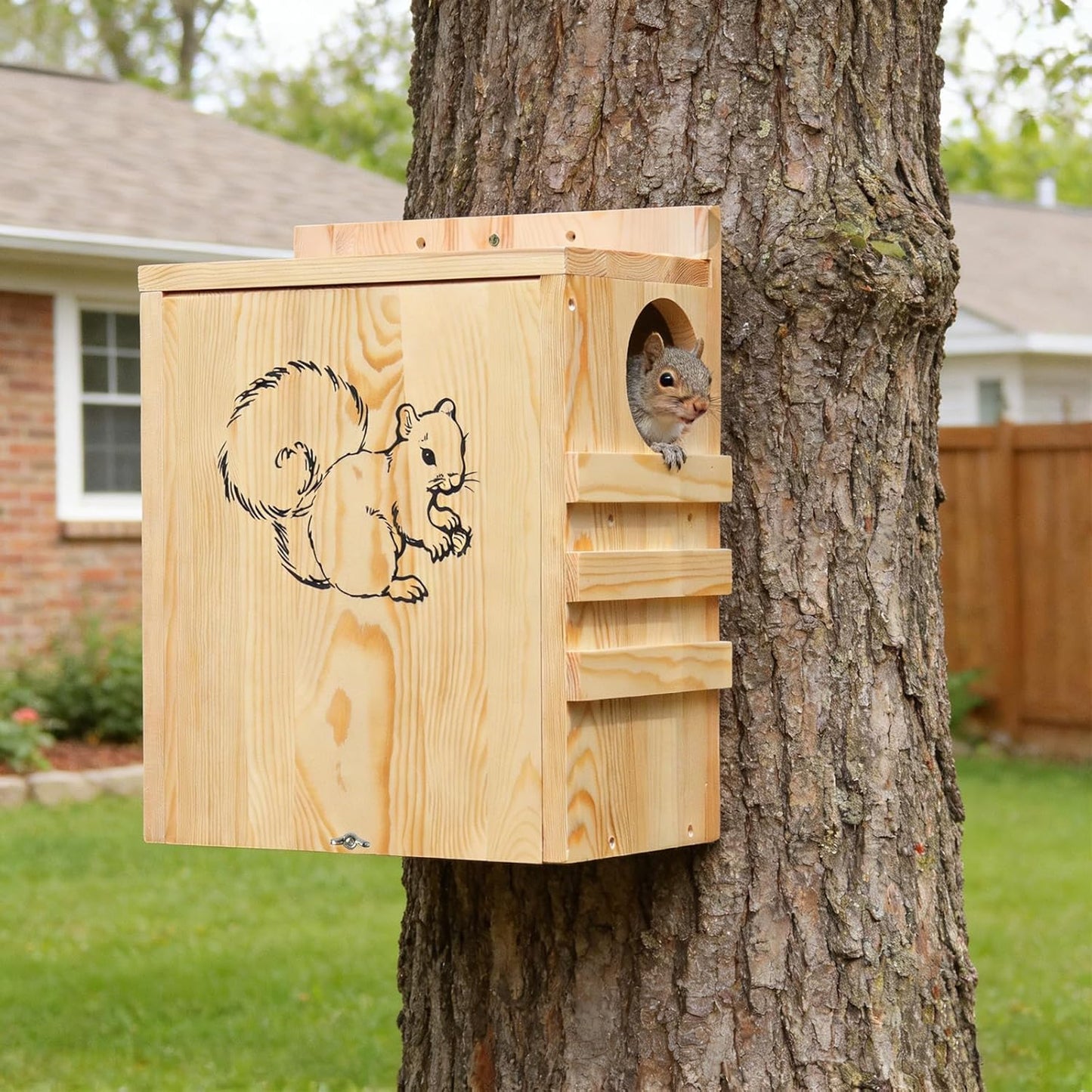 Squirrel House for Outside, Nesting Box with Predator Guard, Weatherpr