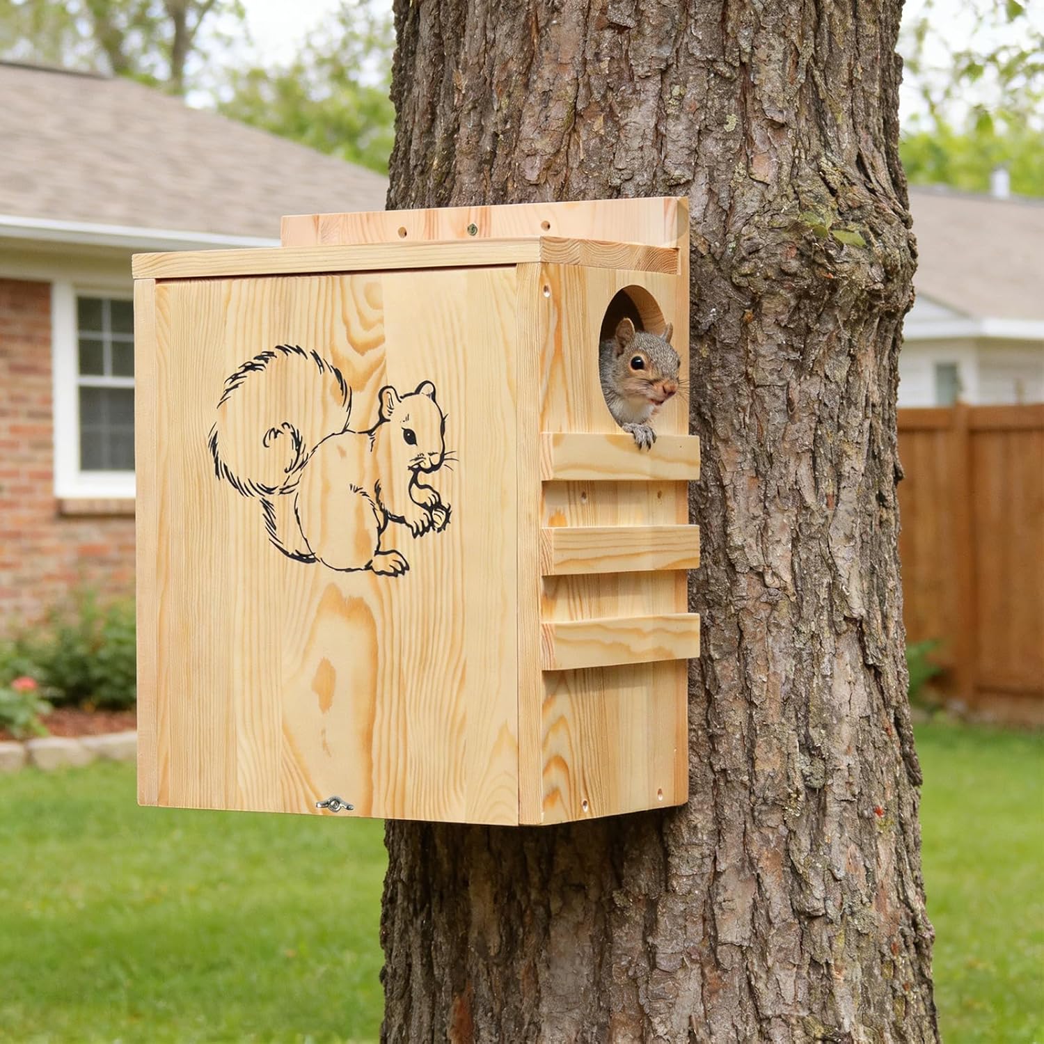 Squirrel House for Outside, Nesting Box with Predator Guard, Weatherpr