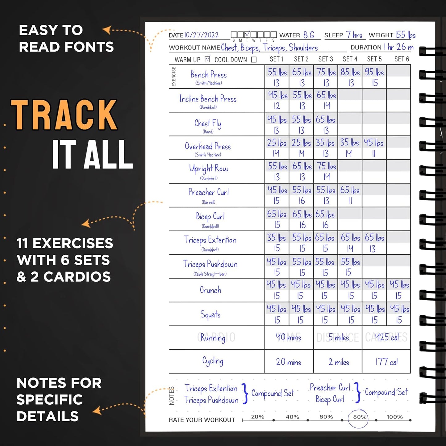 Nextnoid Hardcover Fitness Journal Workout Planner for Men & Women - A