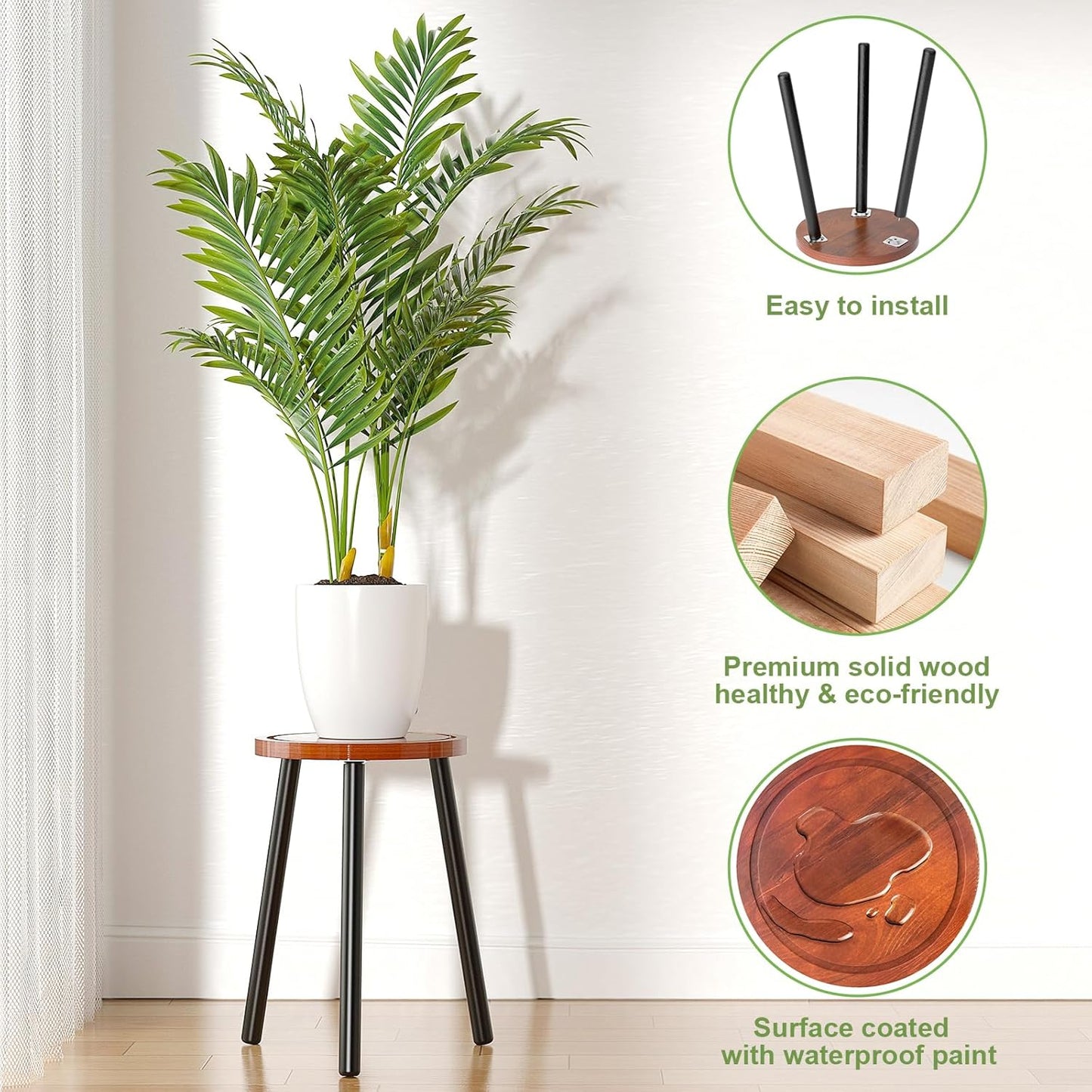 2-Pack Wood Plant Stands Indoor, 16.7" Tall Plant Stand Outdoor Mid-Ce