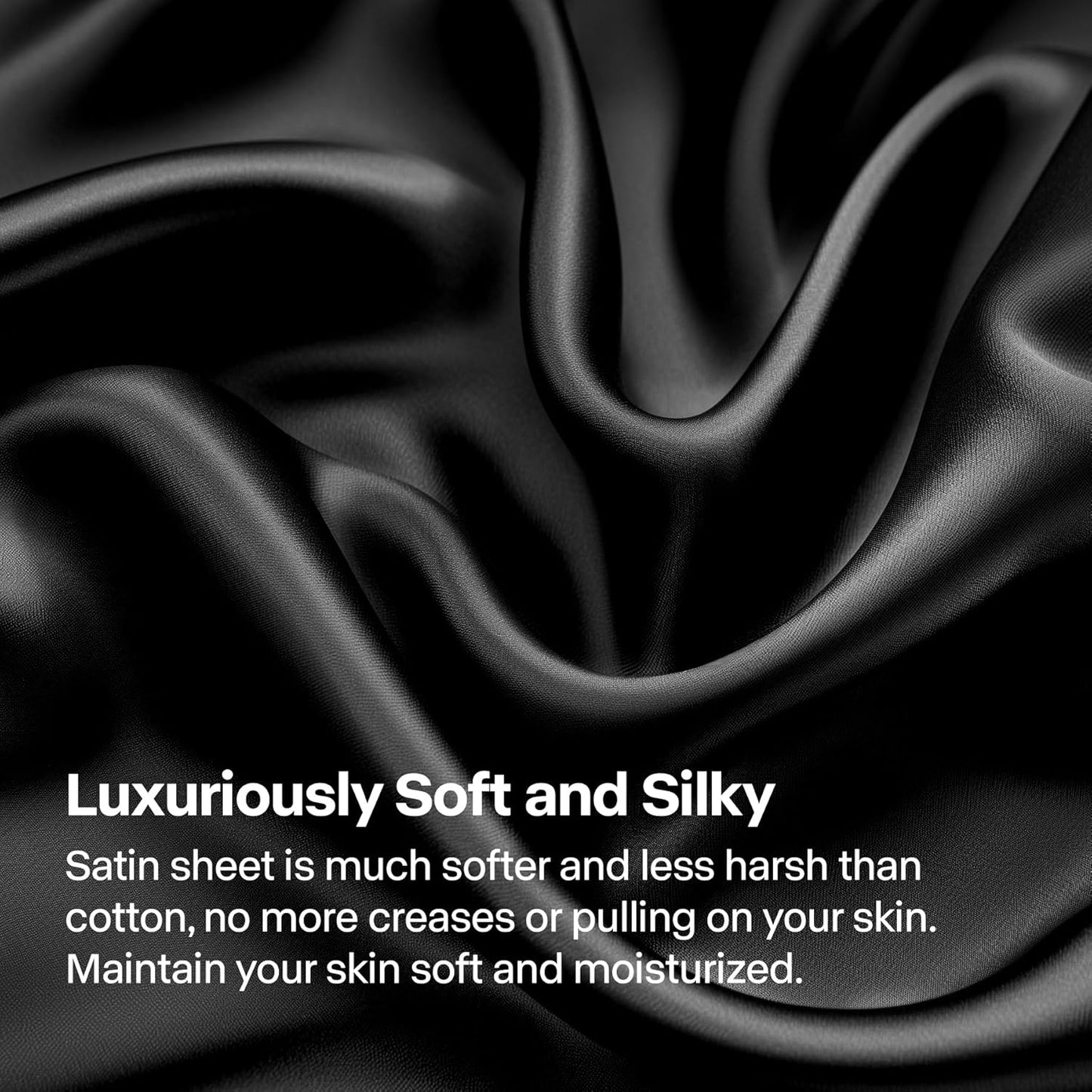 BEDELITE Satin Sheets Queen Size Bed Set, Luxury Soft Black Silky Shee