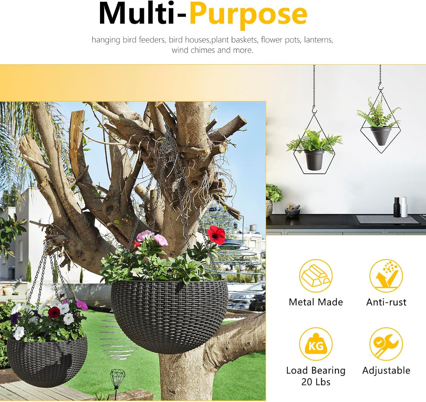 garini Hanging Basket Chain,200 Inch Metal Black Hanging Chain with S Hooks for Hanging Plants, Photo, Lantern, Billboards and Planters