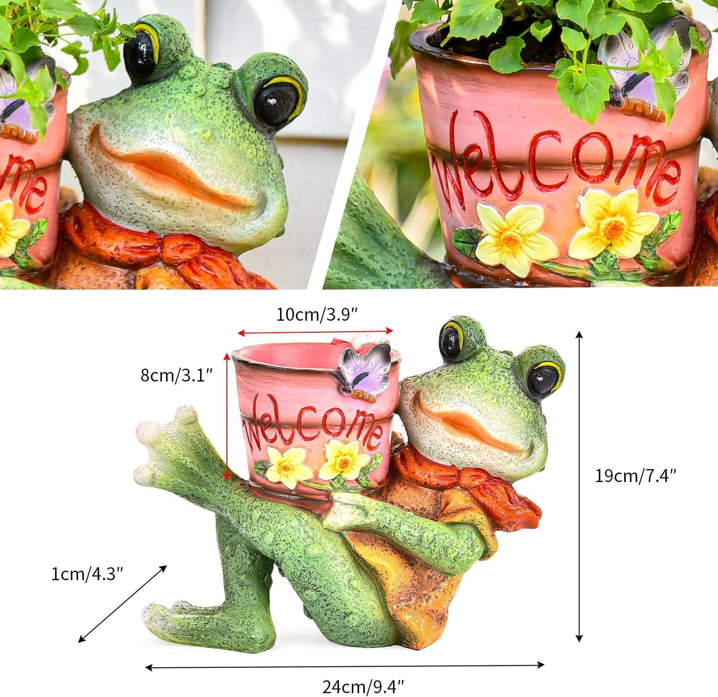 Sungmor Frog Garden Statue, Succulent Pot - Funny Frog Holding Bucket Figurine, Resin Decorative Planter for Indoor Outdoor, Home Lawn Office Yard Decor