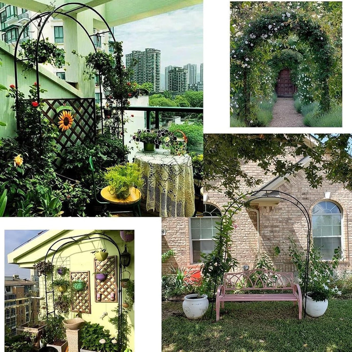 Metal Garden Arch, Outdoor Trellis for Climbing Plants, Roses Archway Support, Decorative Garden Arch for Wedding, Party, Backyard, Patio (Black, 0.8X)