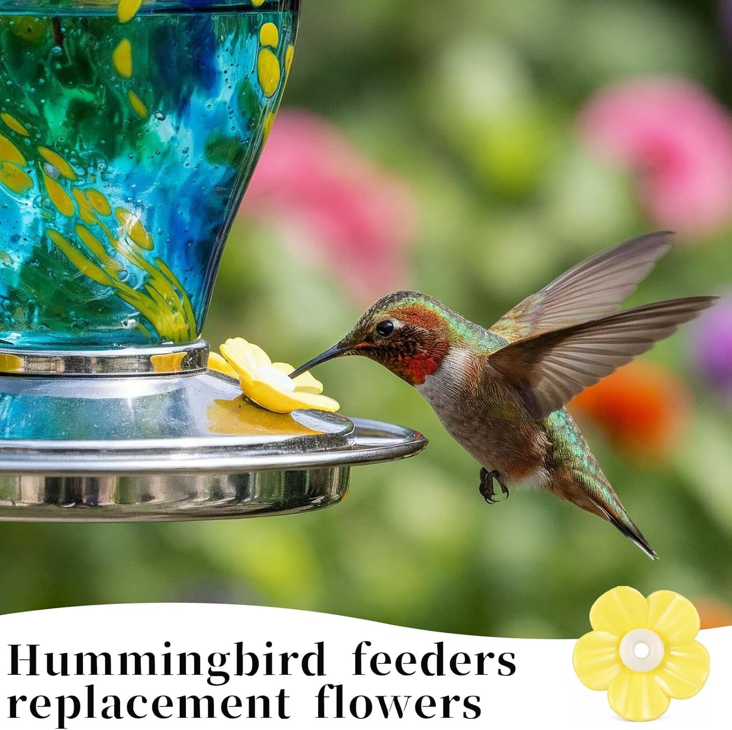 20Pcs Hummingbird Feeders Replacement Flowers with 2 Cleaning Brushes, Pet Hummingbird Feeder Parts Feeding Ports Bird Feeder Replacement Parts Accessories for Outdoor Hanging Feeders(Yellow)