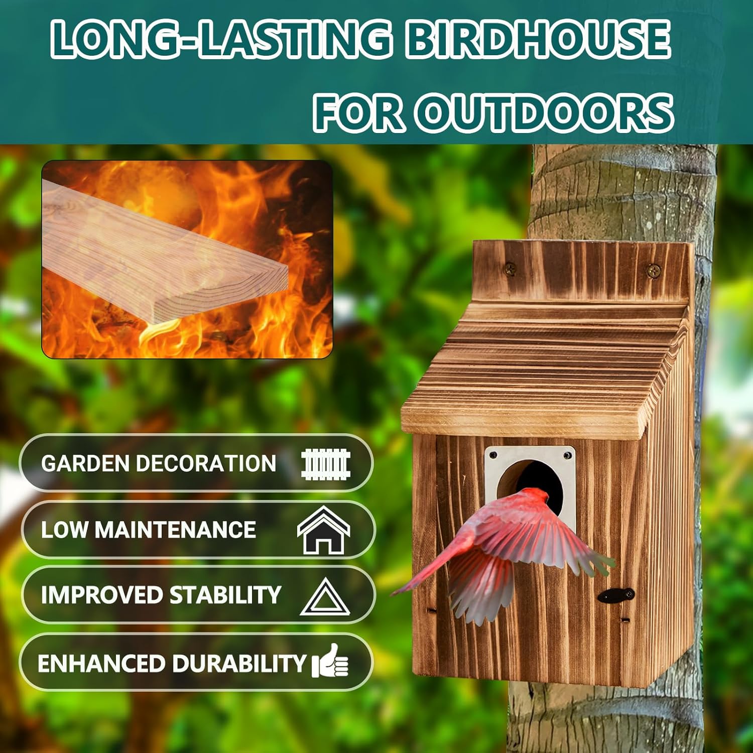 2 Pack Bird Houses for Outside with Metal Predator Guard for Bluebird 