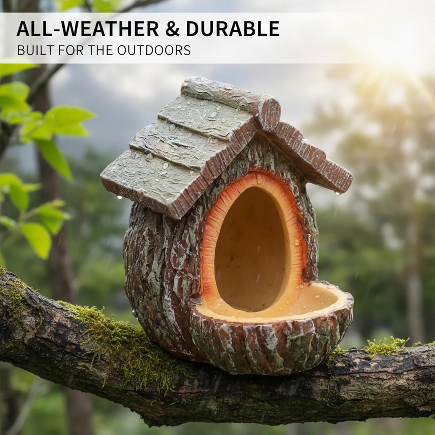 Bird Feeders for Outdoors Hanging Birdfeeder Treehouse Shape Hanging Bird Feeder with Hole Waterproof Resin Feeders for Outdoors Garden Patio 3.9x5.1x4.7 inch