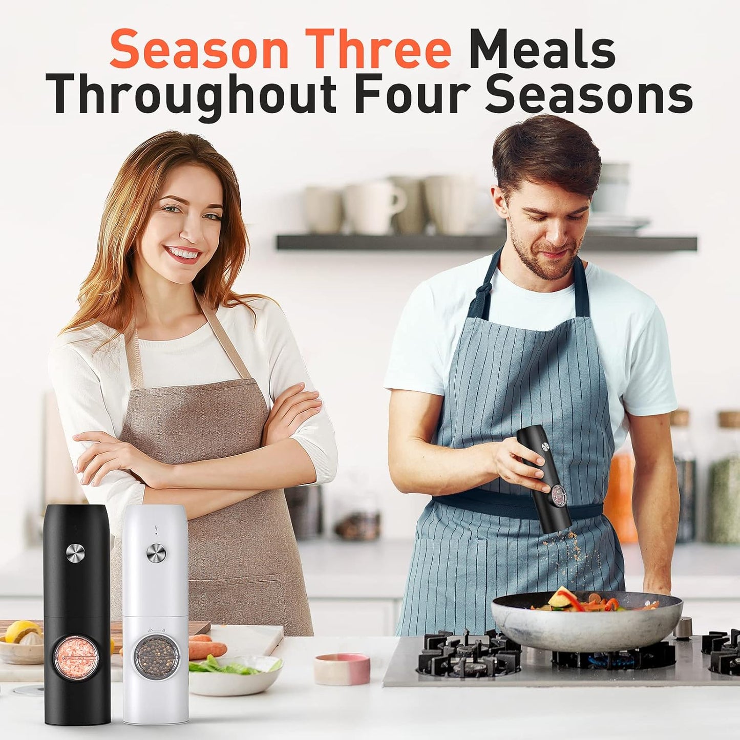 Electric Salt and Pepper Grinder Set-Rechargeable Automatic Pepper Mil