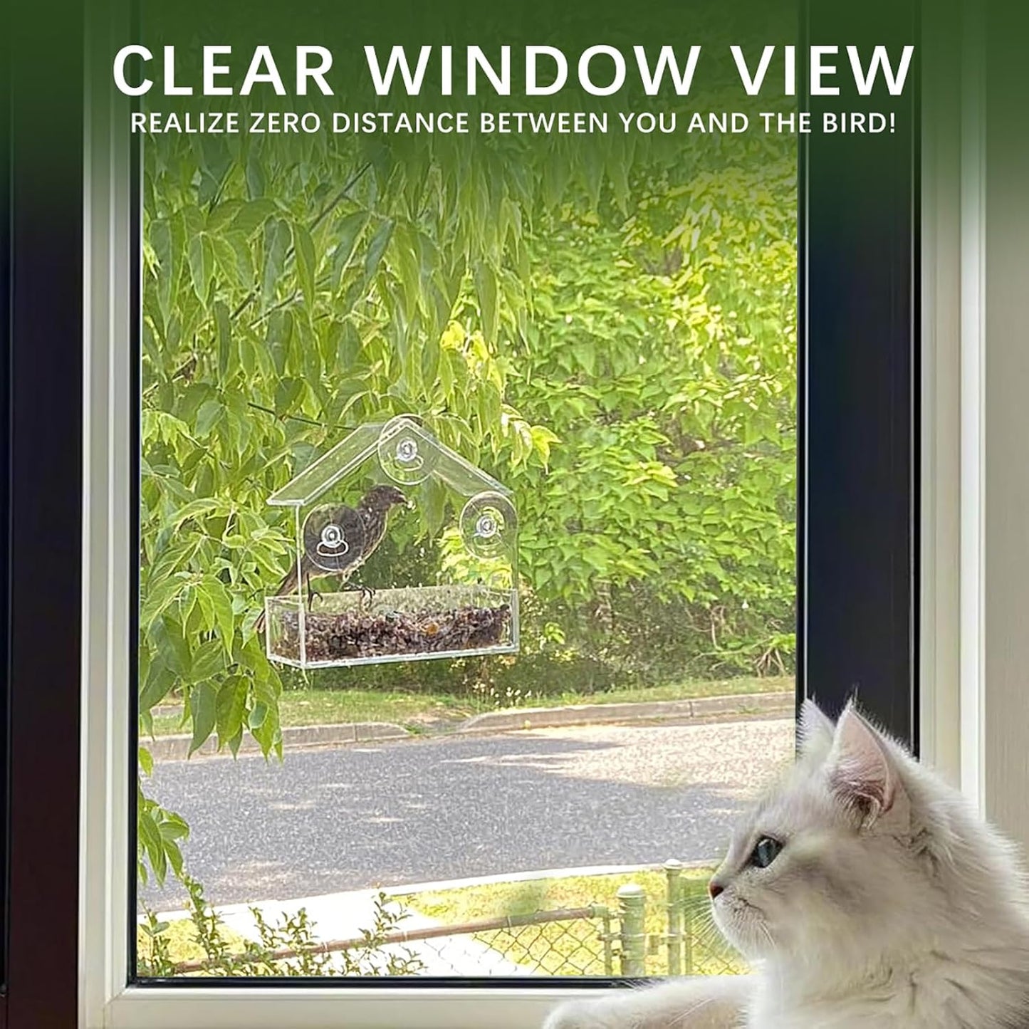 Clear Window Bird Feeder with Strong Suction Cups, Sturdy and Durable Acrylic Birdfeeders for Viewing Wild Birds Outside, Outdoor Small Bird House, Garden Decor