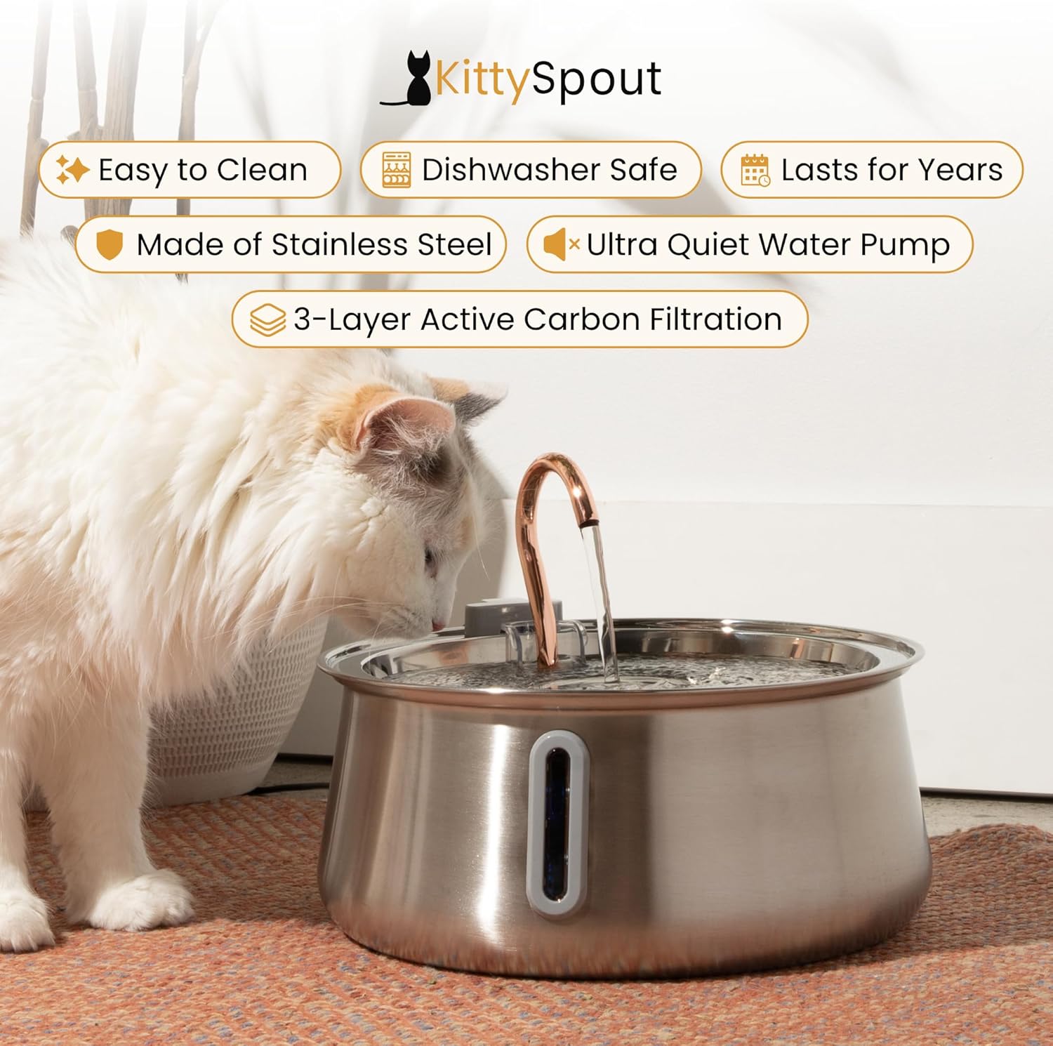 Stainless Steel Cat Water Fountain Automatic Drinking Fountain, Quiet 