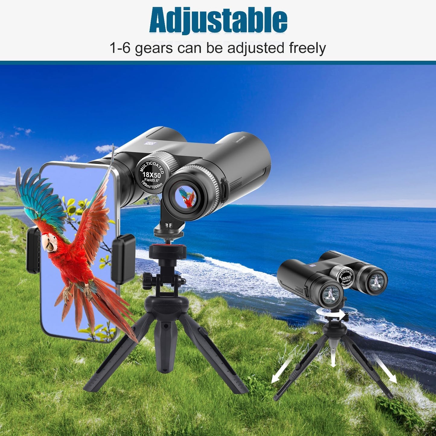 18X50 High Powered Binoculars for Adults with Upgraded Phone Adapter, Tripod and Tripod Adapter,Waterproof Compact Binoculars with Low Light Vision for Bird Watching,Travel,Sightseeing