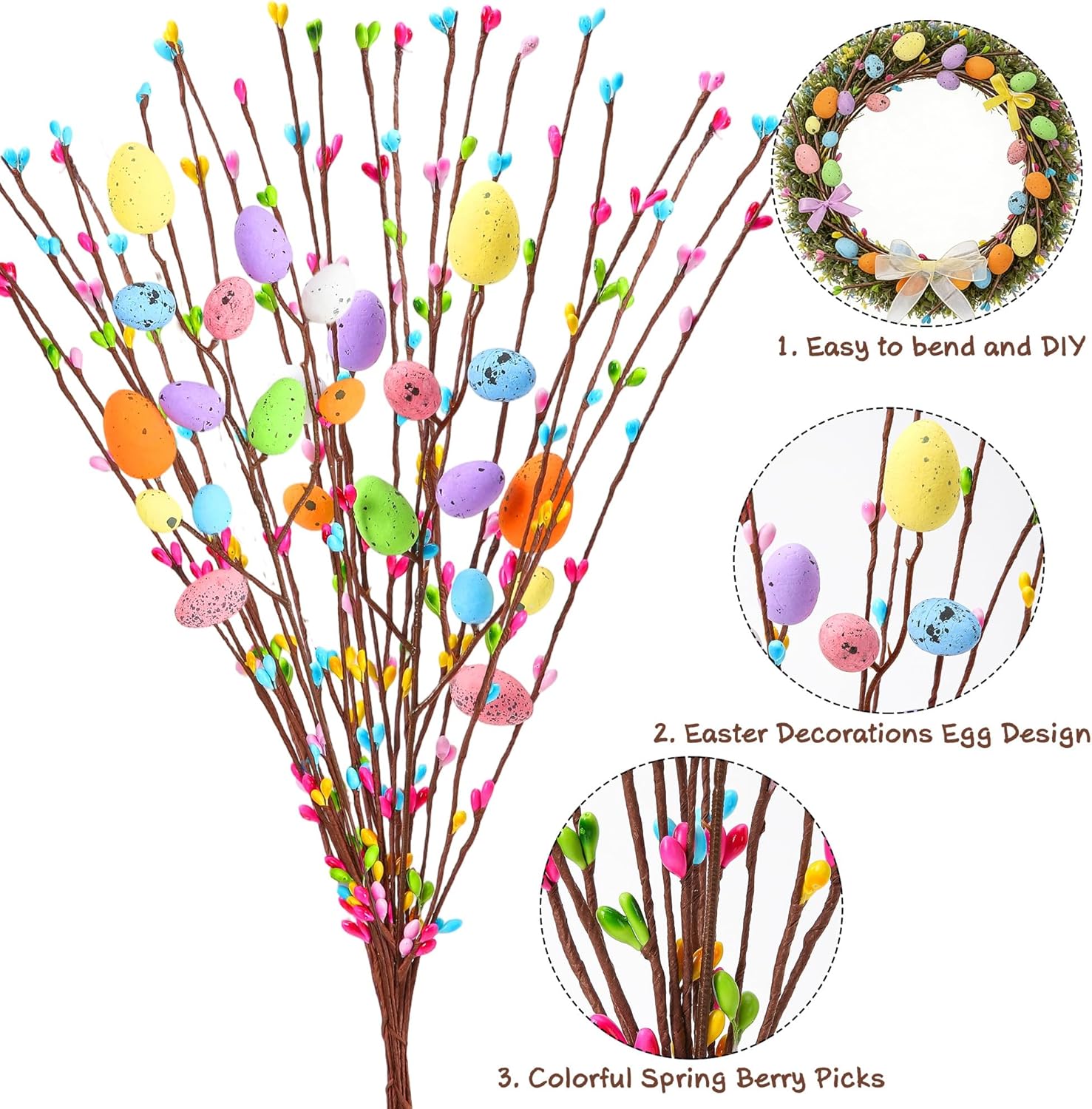 Yunfan 39Pcs Easter Decorations Artificial Easter Spray Vine with Past