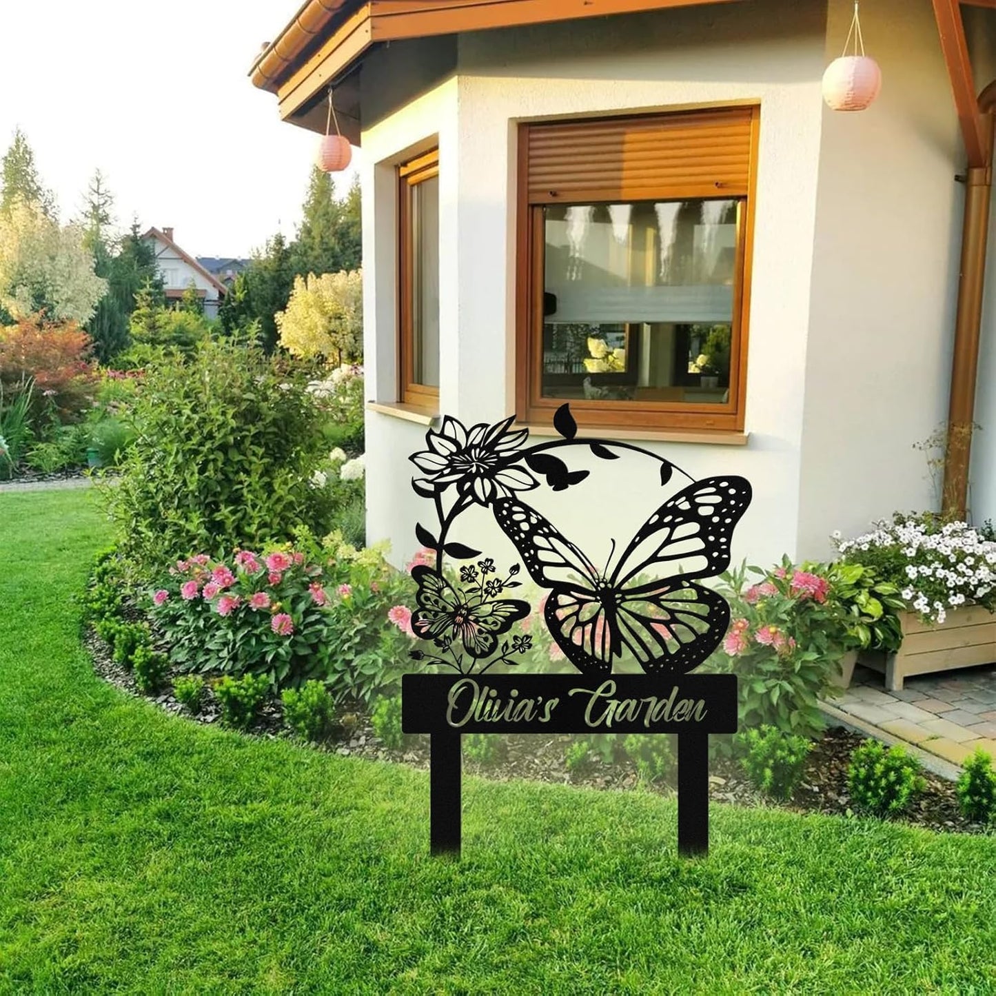 Custom Metal Butterfly Garden Signs with Stake, Personalized Garden Si