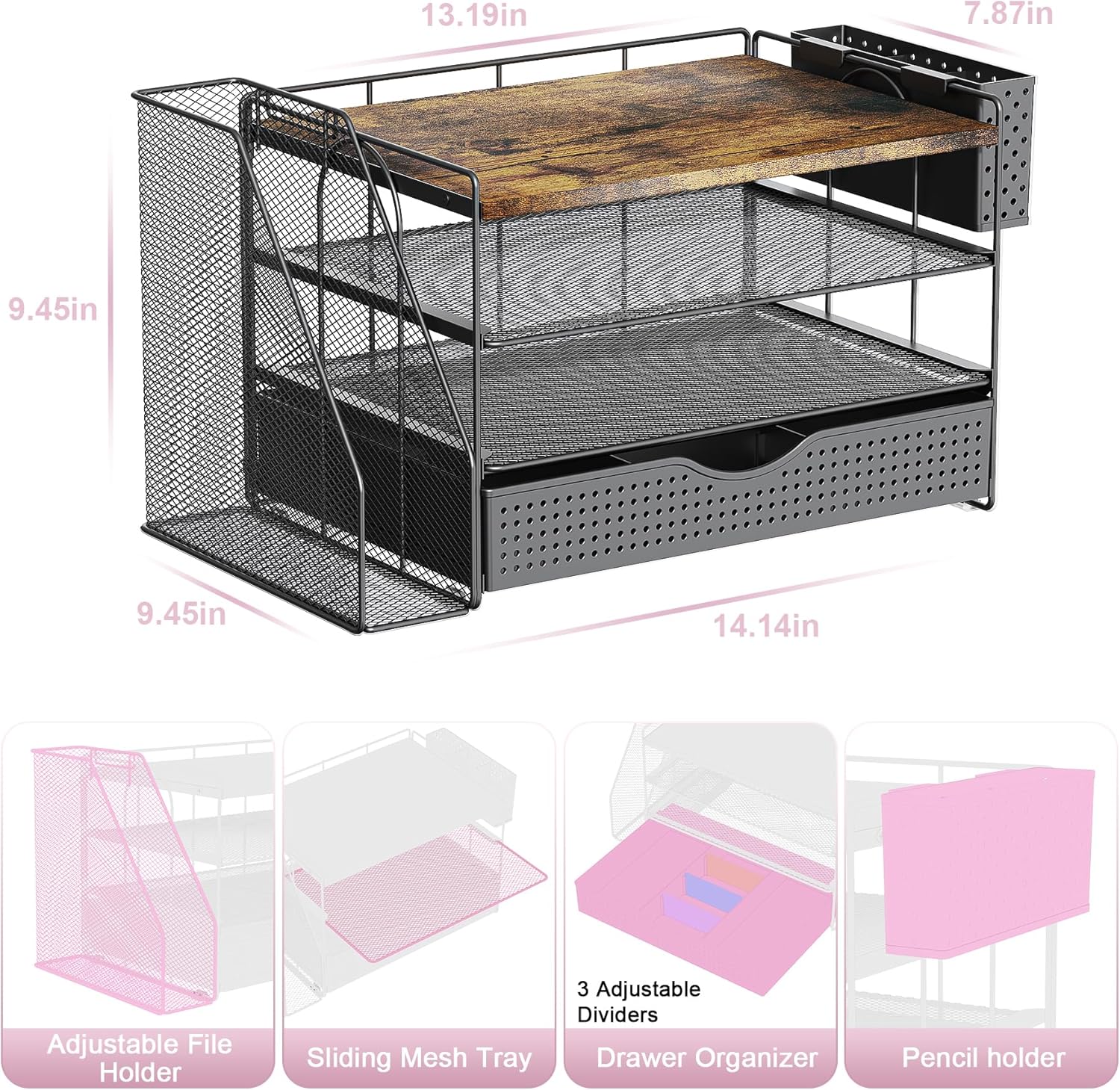 gianotter Wood Desk Organizers and Accessories with File Holder, 4-Tie