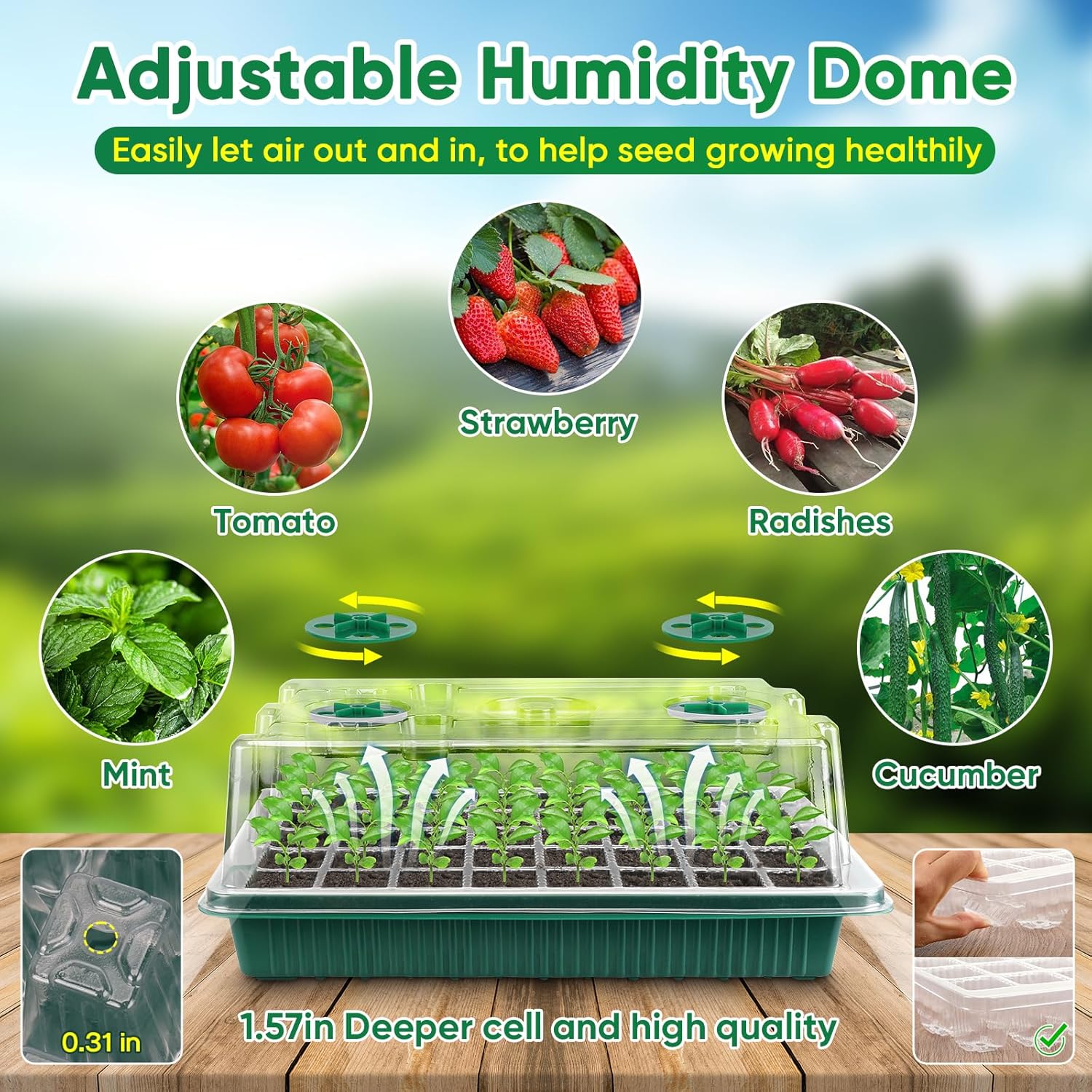 BlumWay 4-in-1 Seed Starter Tray with Grow Light &Heat Mat & Soil Mete