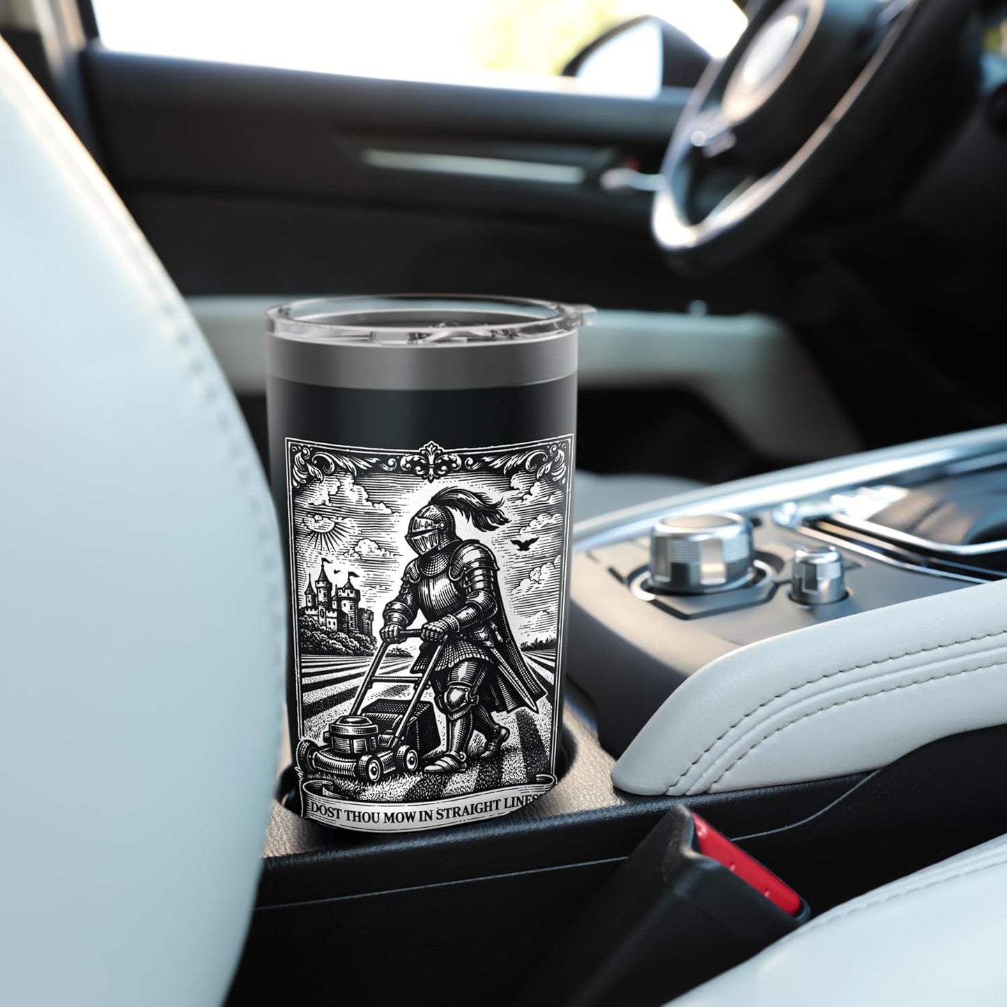 Funny Lawn Care Nut Mowing Medieval Knight Father's Day Stainless Steel Insulated Tumbler