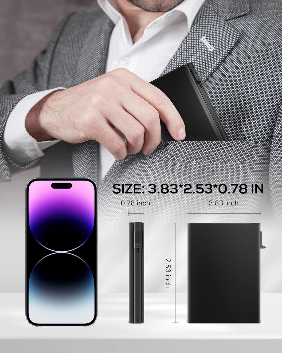 Mens Wallet Card Holder - Smart Wallet for Men, Pop Up Card Case, Top 