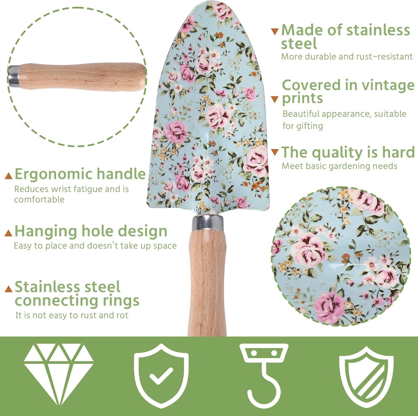 10-Piece Floral Garden Tools Set with Tote Bag, Heavy Duty Gardening K
