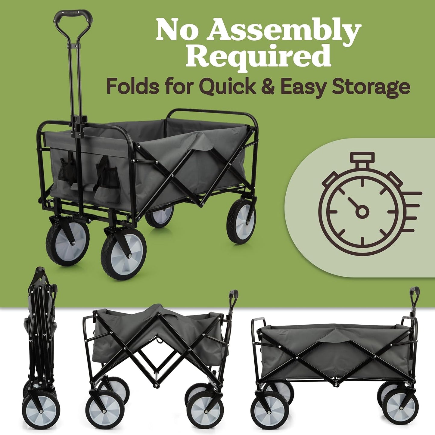 Collapsible Wagon - Grocery Cart on Wheels - Portable Beach Wagon, Folding Garden Cart or Shopping Cart - Wagons Carts Foldable by Pure Garden (Gray)