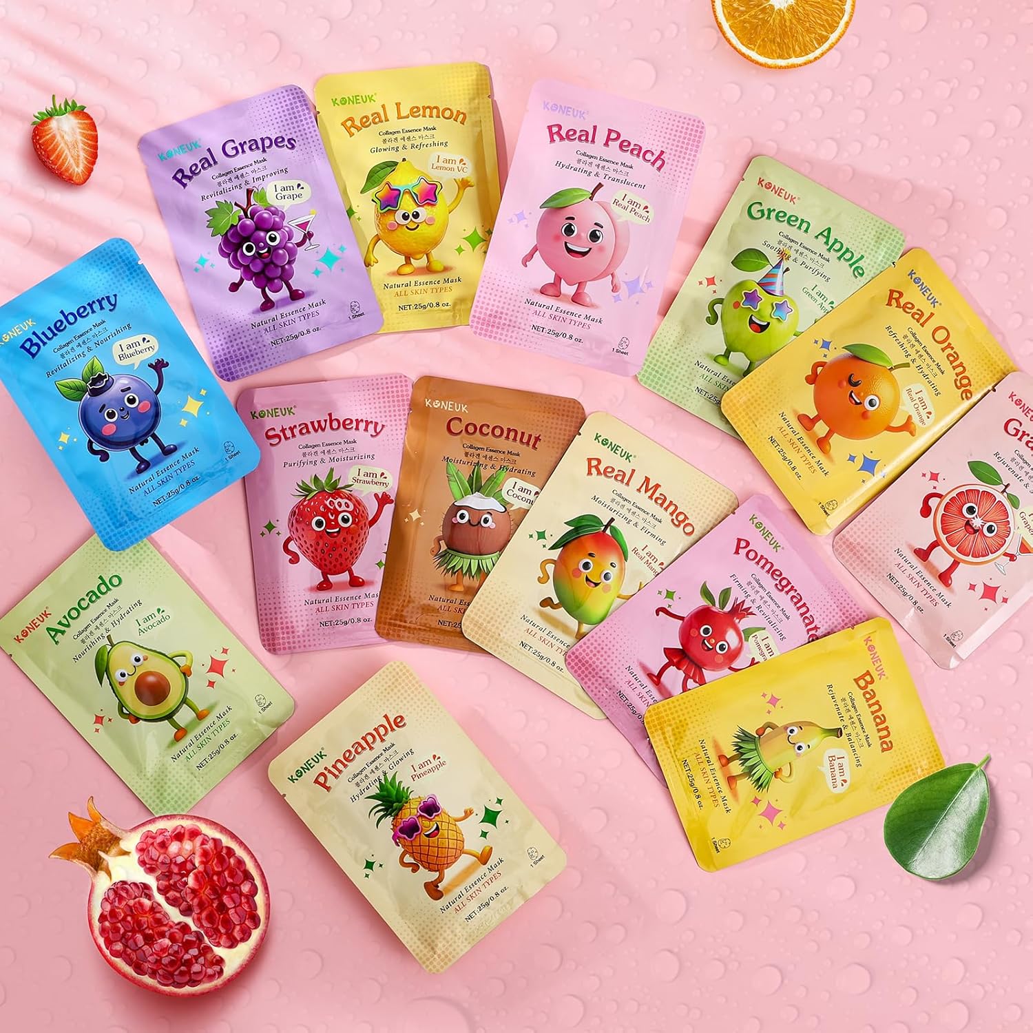 14 Pack Fruit Face Masks Skincare for Kids, Sheet Hydrating Facial Mas
