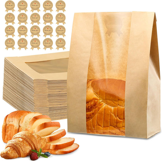 50 Pcs Bread Bags for Homemade Bread, Sourdough Paper With Window, 50% Thicker 13.7x8.2x3.7in A Large Bakery Bags Used for Storage Cookies & Snacks, 60 Cute Sealing Stickers With Ties | New2026, New2026, New2026, New2026, New2026, New2026