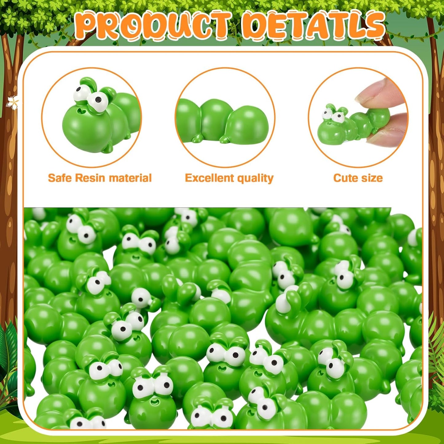 Geelin 50 Pcs Mini Resin Caterpillar Figures Bulk, Miniature Resin Animal Realistic Caterpillar Tiny Bug Ornament Lifelike Forest Tool for Party Shooting Props Favor