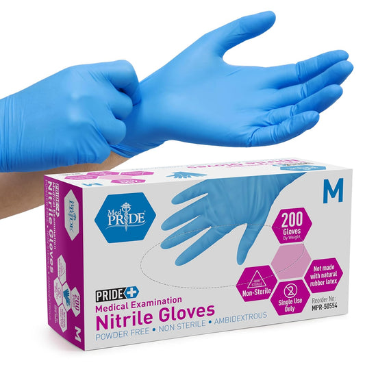 Medpride Medical Examination Nitrile Gloves| Medium Box of 200| Blue, Latex/Powder-Free, Non-Sterile Exam Gloves| Professional Grade for Hospitals, Law Enforcement, Tattoo Artists, First Response