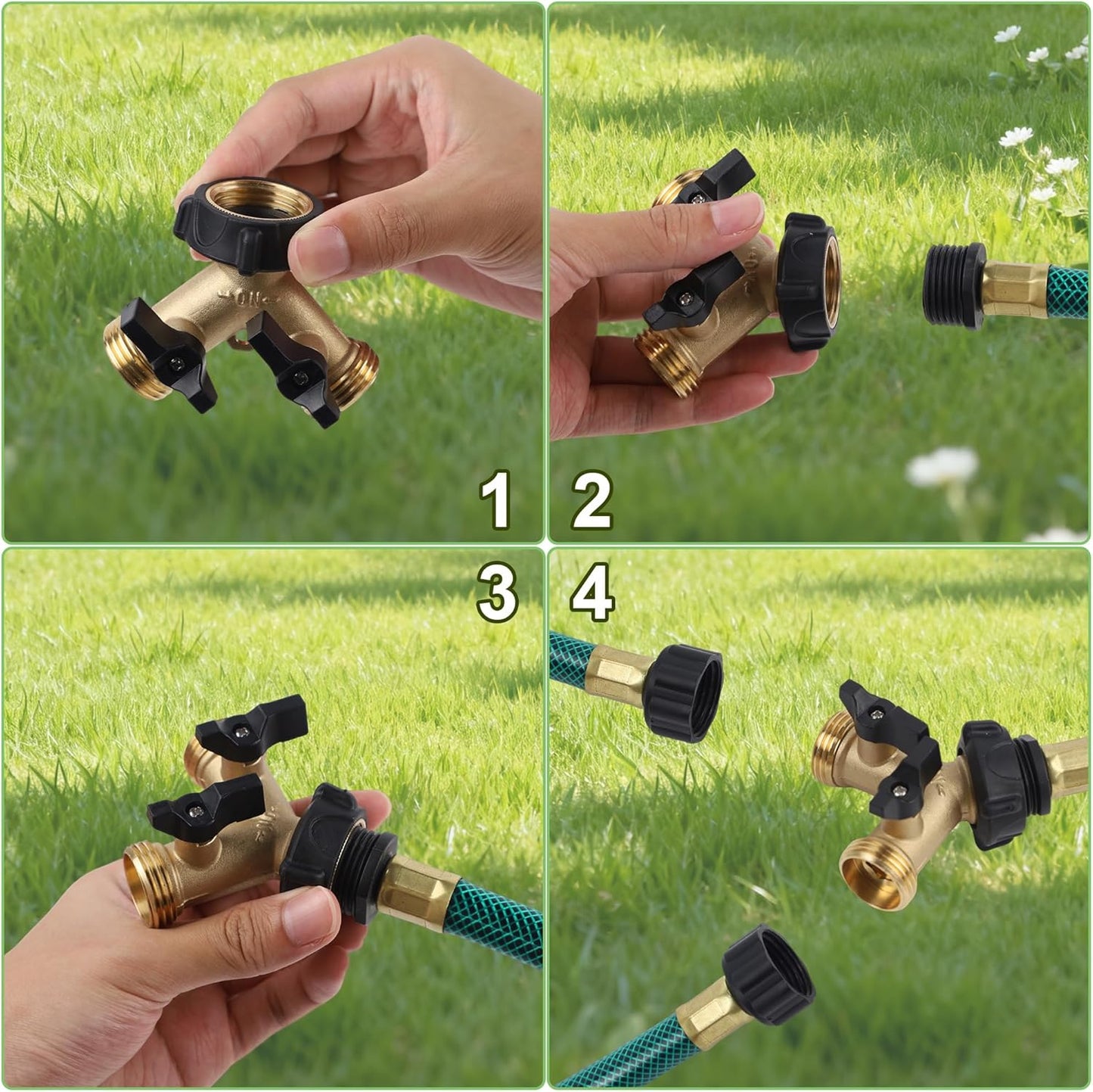 Biswing Garden Hose Splitter 2 Way, Heavy Duty Brass Connector Tap Spl