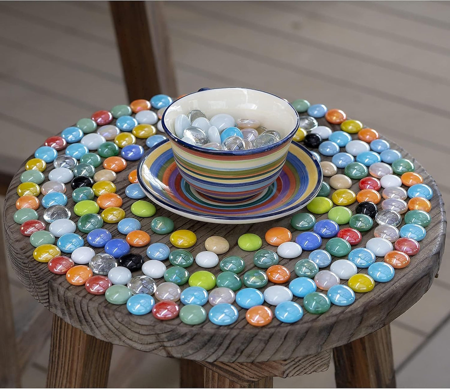 HappyFiller 10+ Opal Colorful Flat Marbles Porcelain Glass Gems for Mosaics,DIY Craft Projecting,Vase Fillers,Coffee Table Decor,Mancala Board Game Replacement,Garden Landscape Gemstones,1 LB