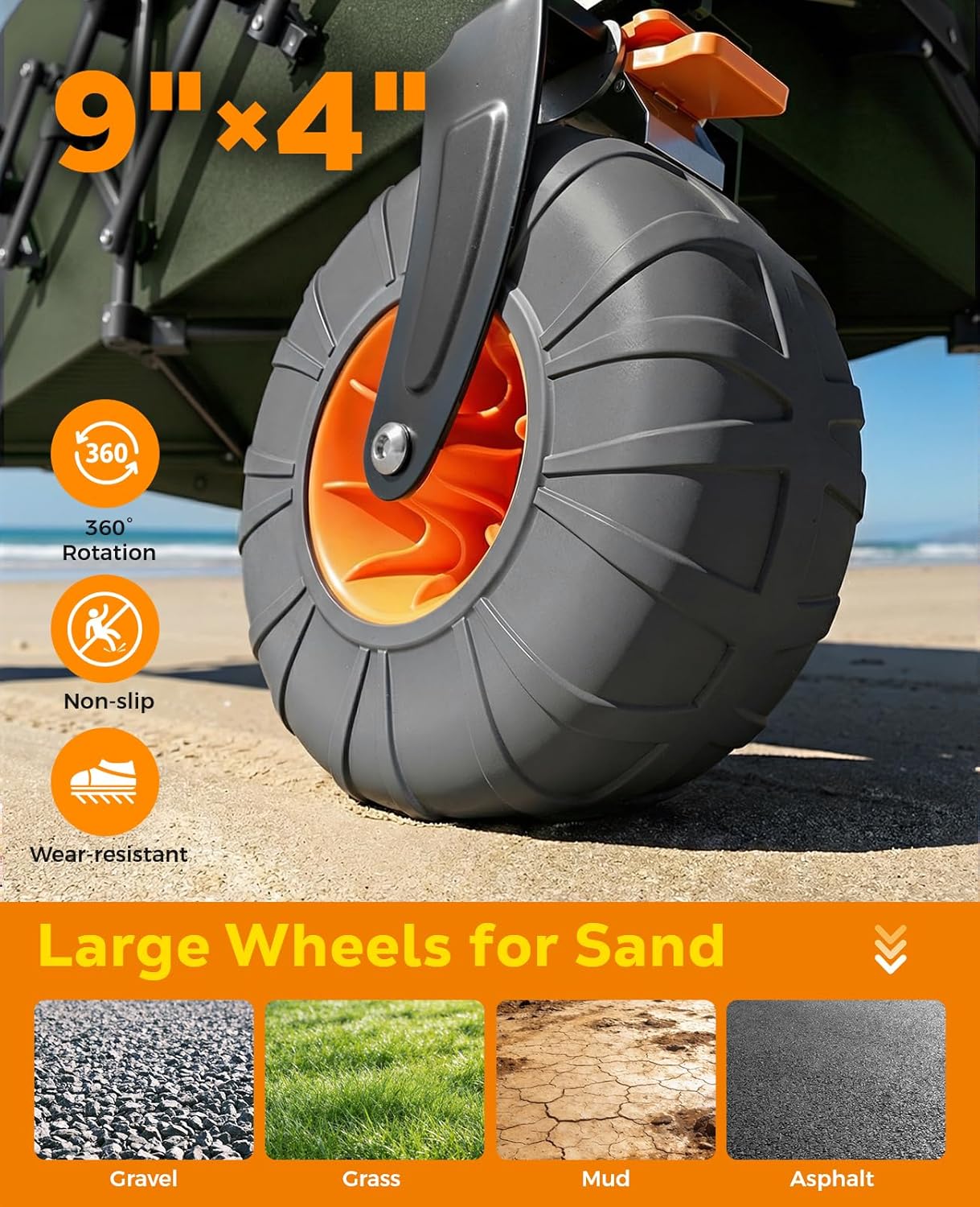 Beach Wagon with Big Wheels for Sand, 440lbs Wagons Carts Foldable wit