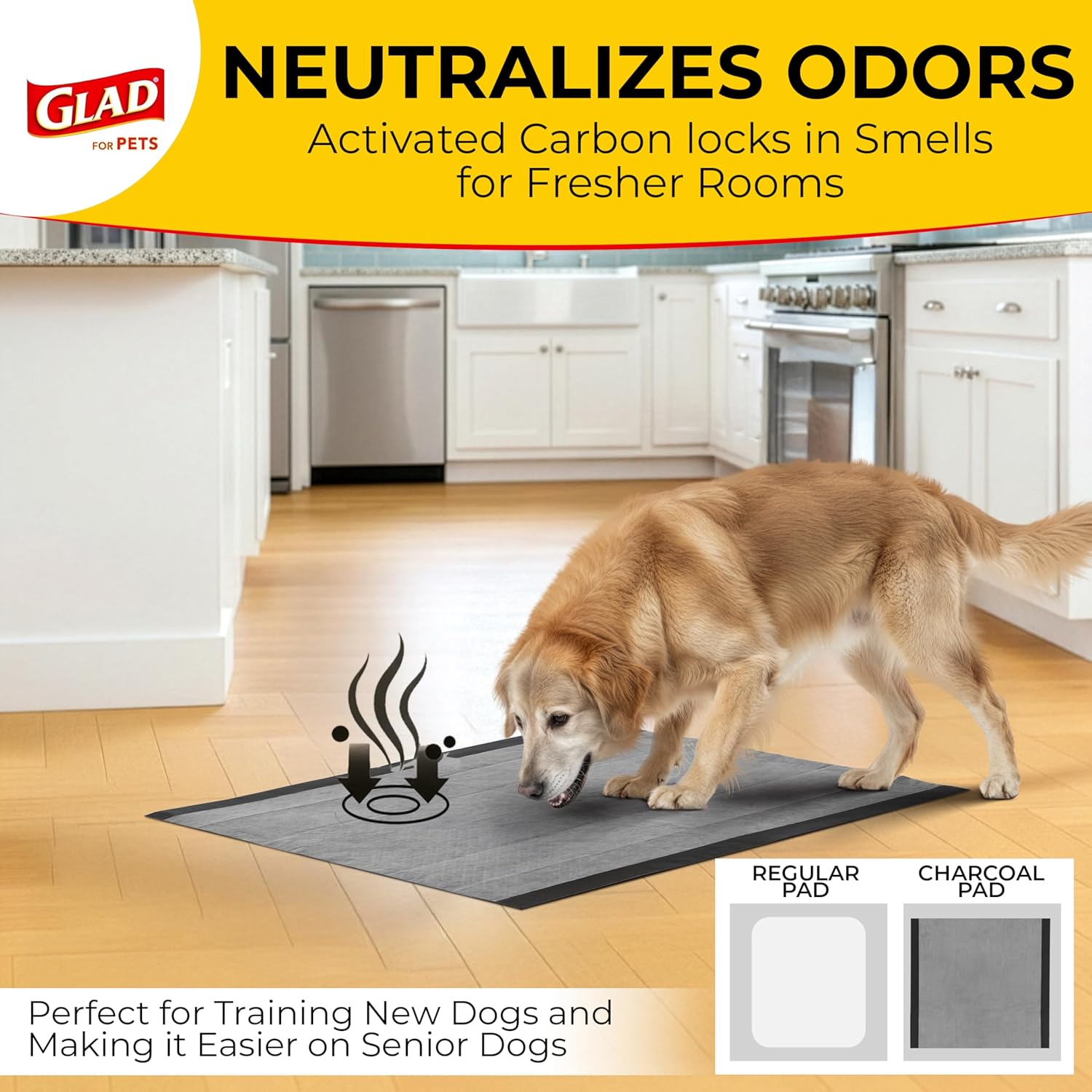 Glad for Pets Black Charcoal Puppy Pads - Super Absorbent Disposable D
