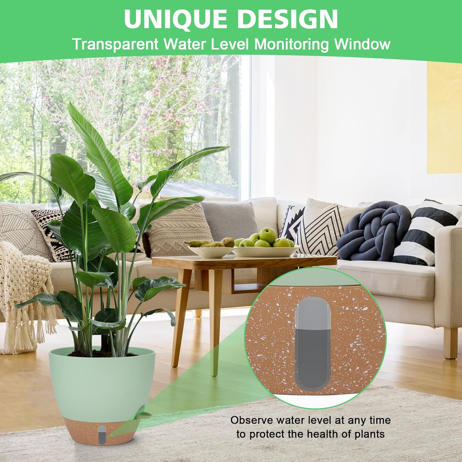 12" 10" 9" 8" Self Watering Pots with Water Level Indicator, Large Pla