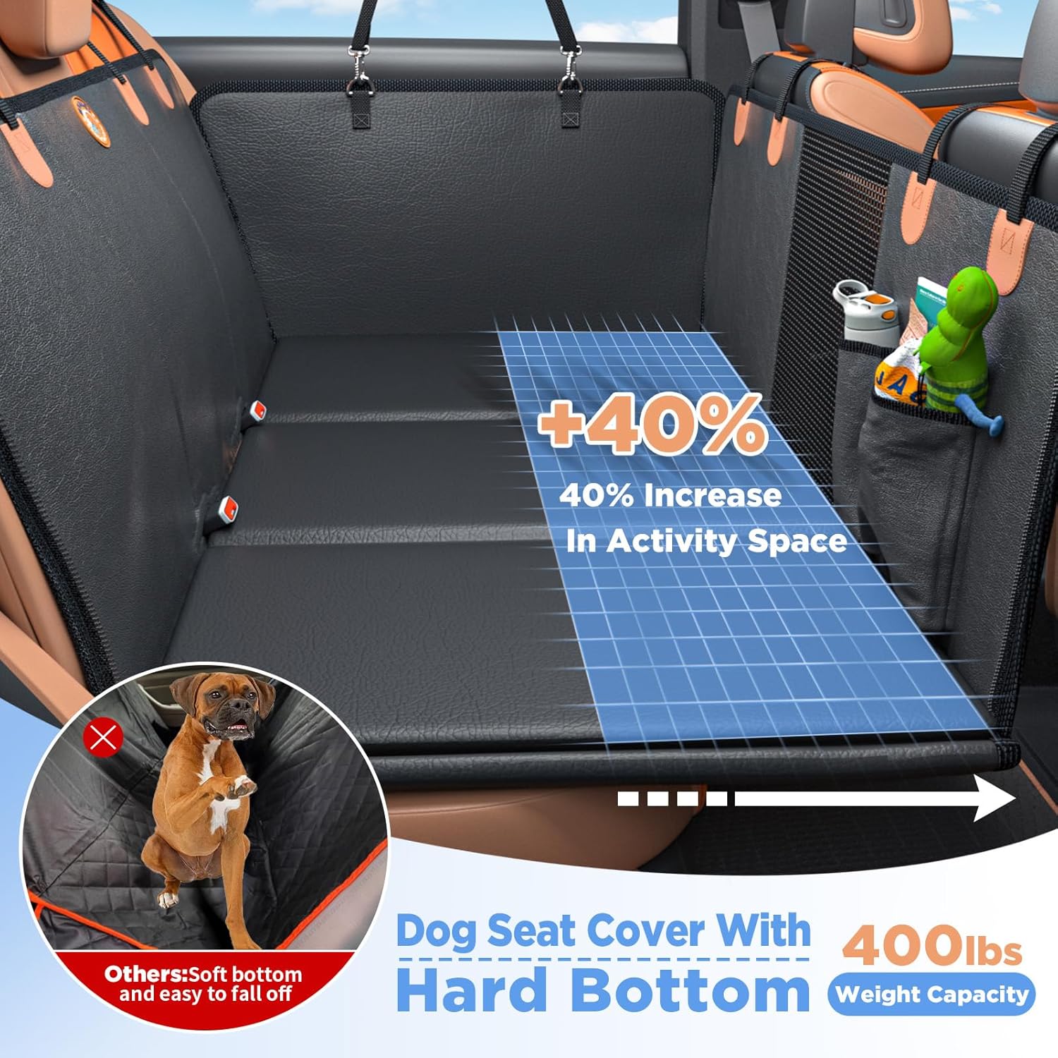 Back Seat Extender for Dogs, Waterproof Dog Car Seat Cover for Back Se